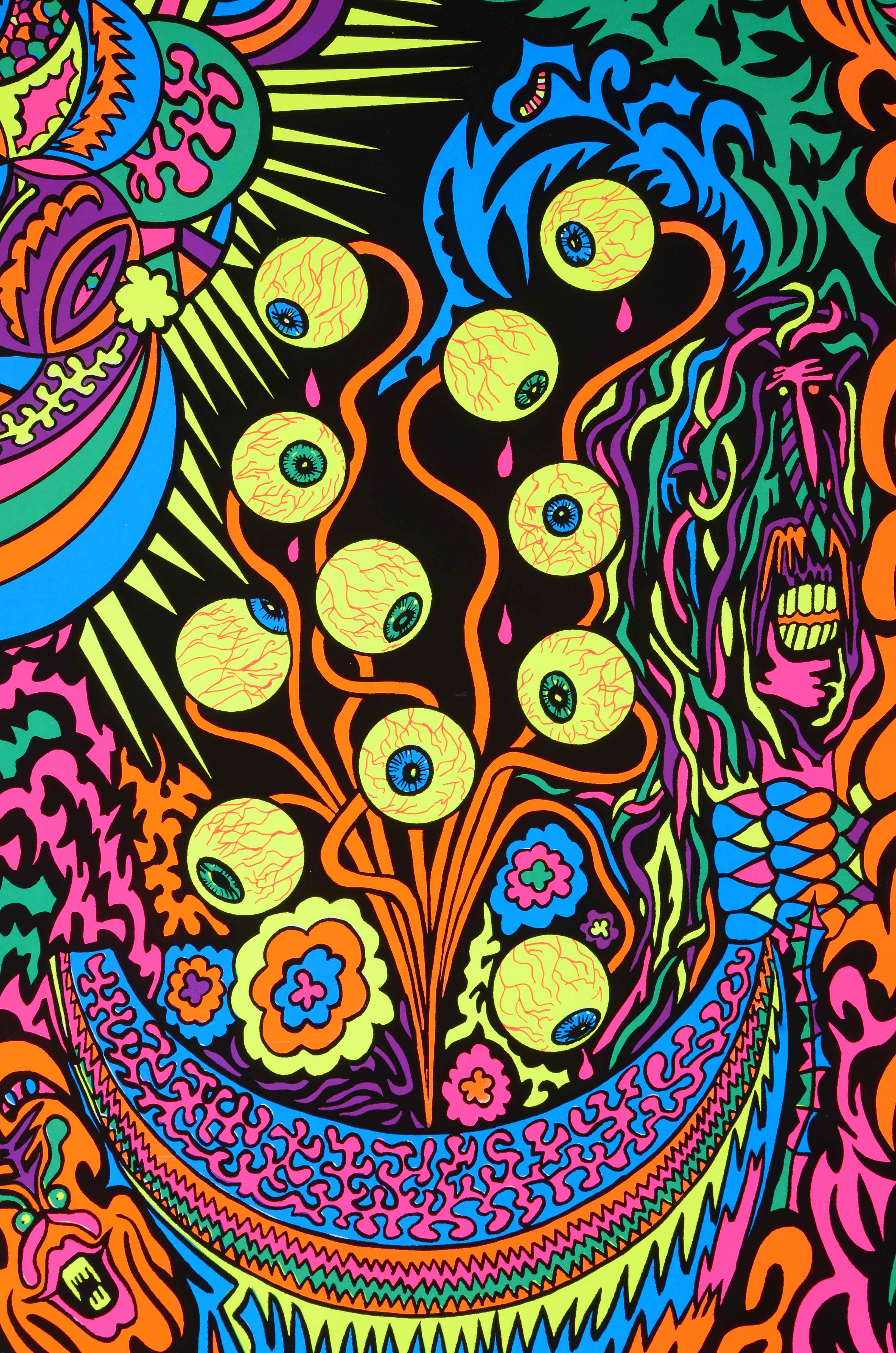 Four Vintage Psychedelic Blacklight Serigraph Posters