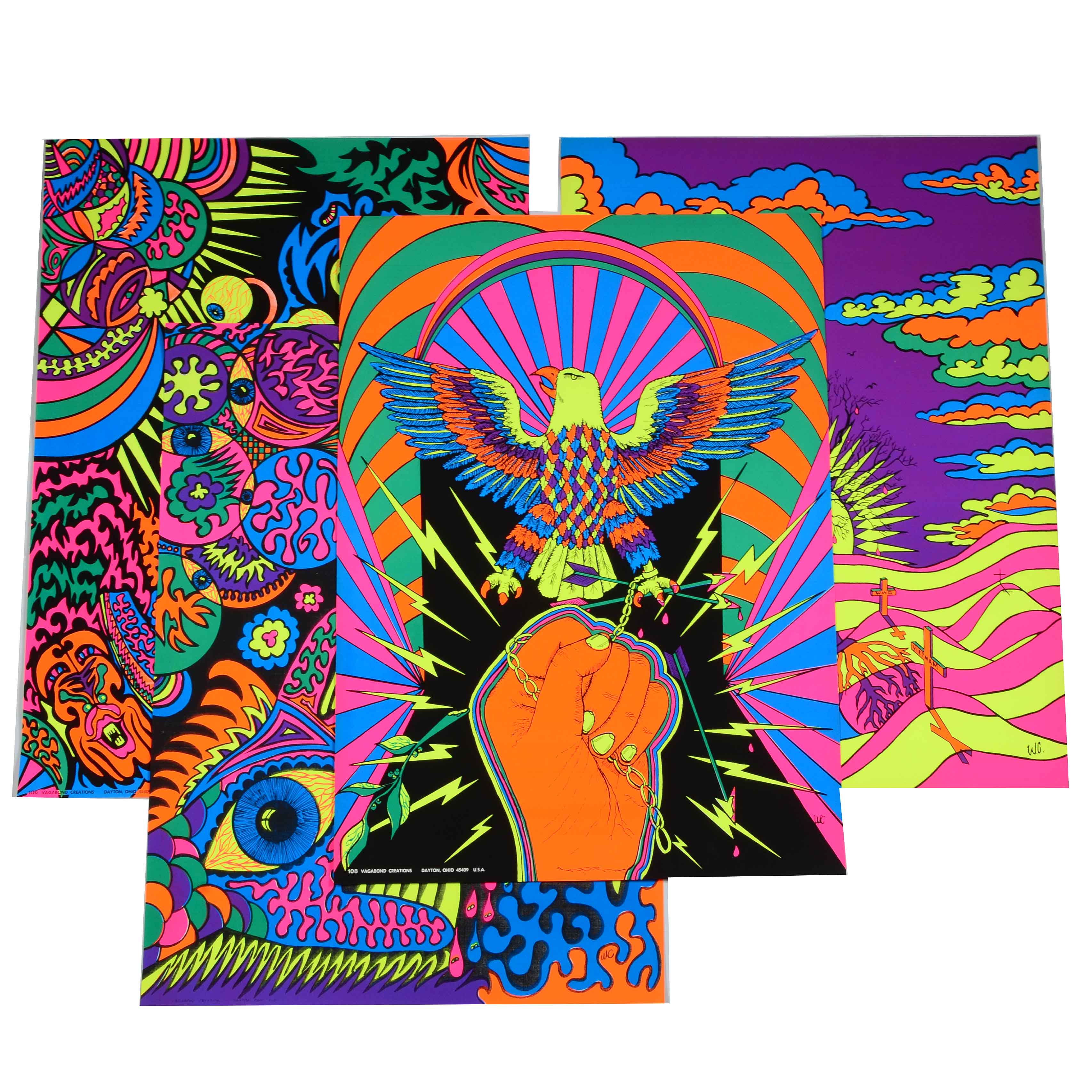 Collection of Vintage Psychedelic Blacklight Serigraph Posters