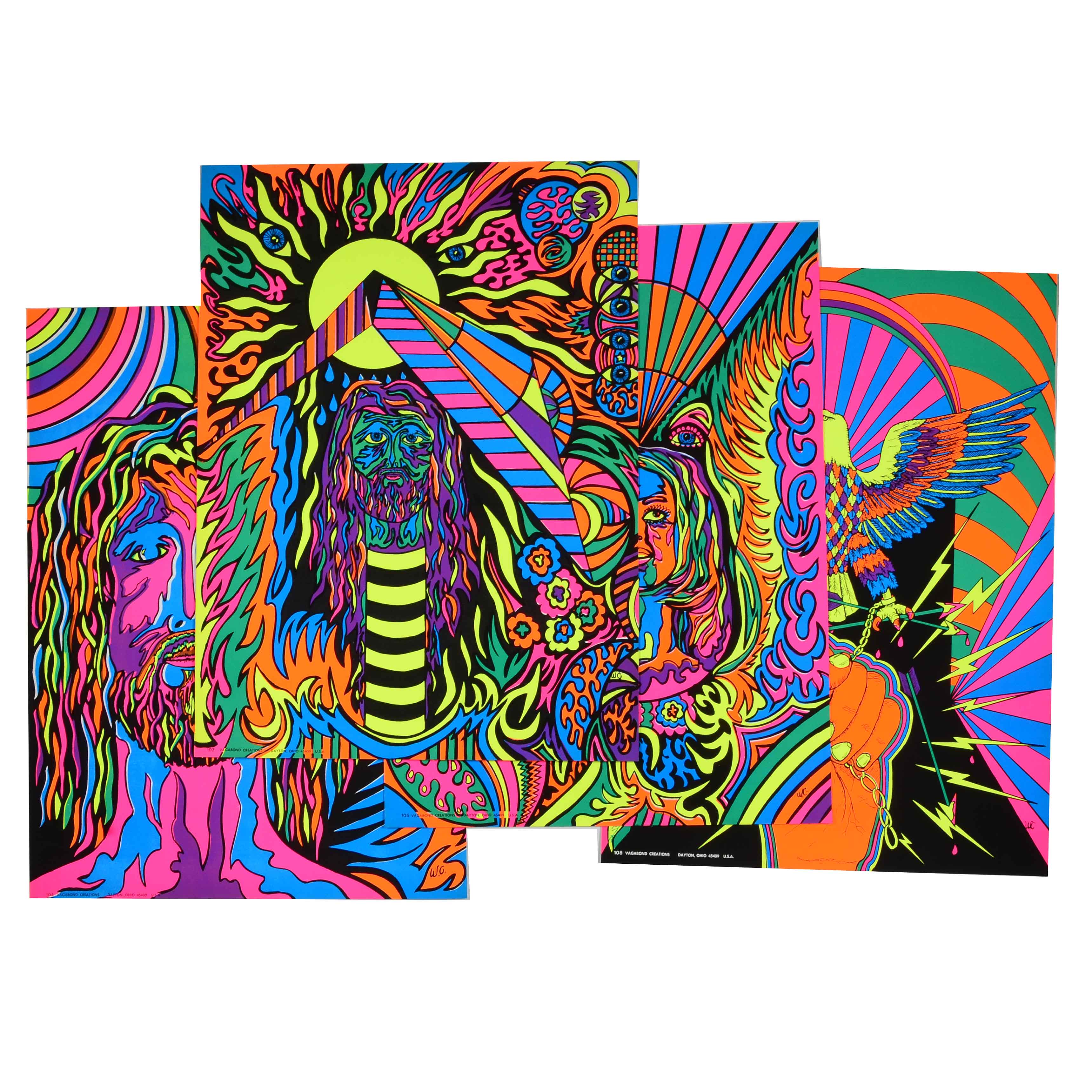 Collection of Vintage Psychedelic Blacklight Serigraph Posters