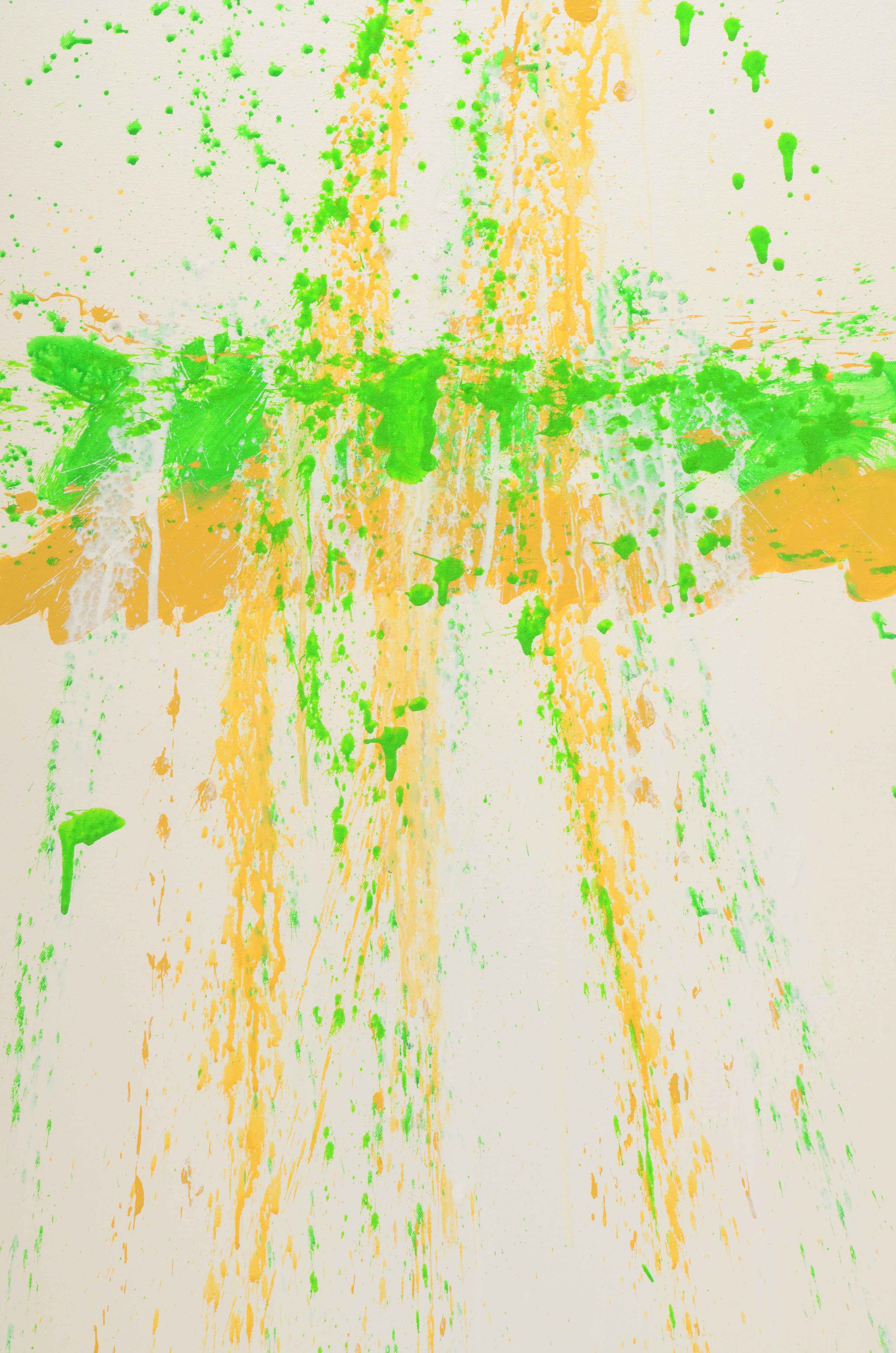 J. Popolin Acrylic Painting on Canvas "Ochre, Green Drips"