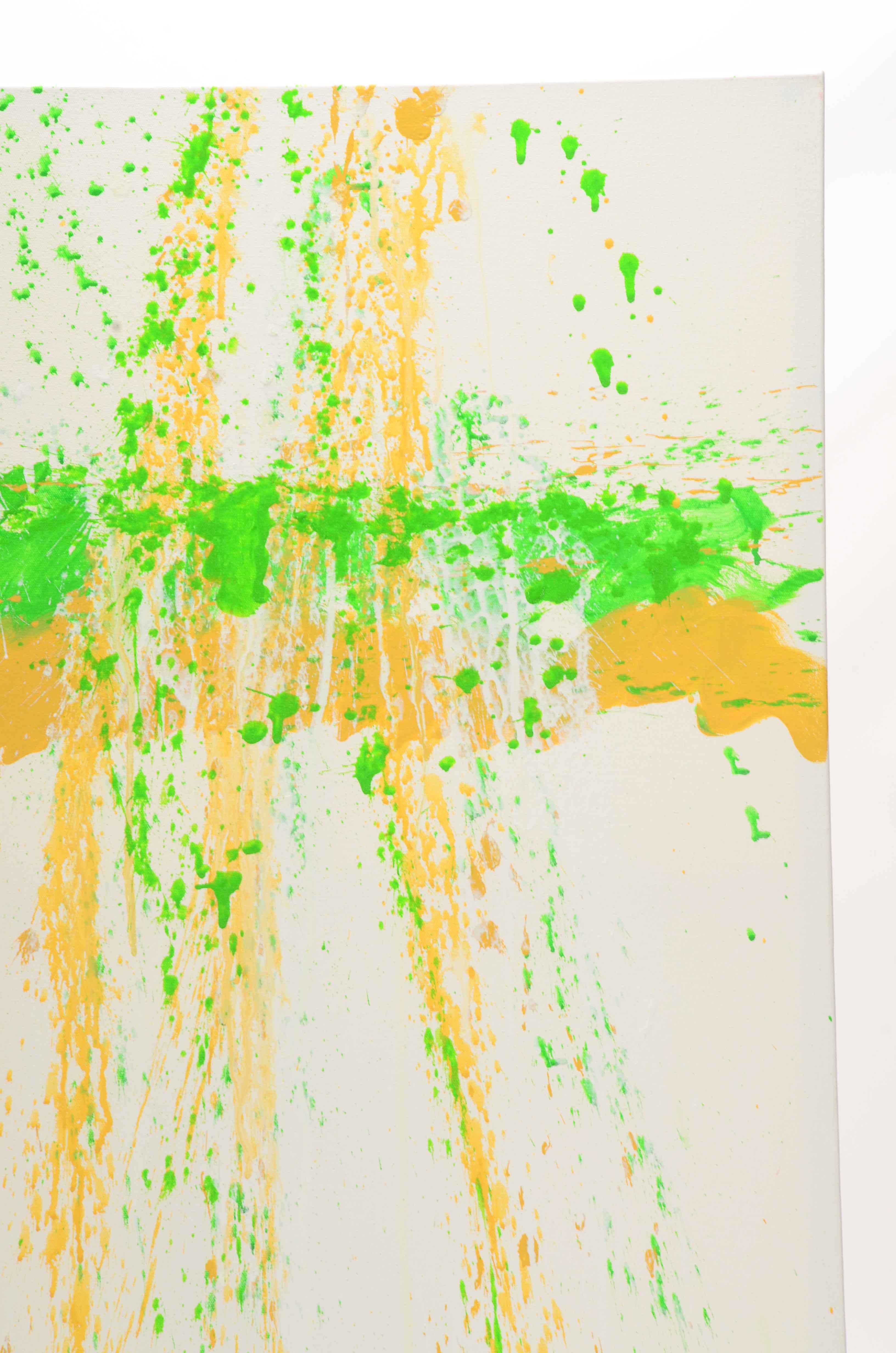 J. Popolin Acrylic Painting on Canvas "Ochre, Green Drips"