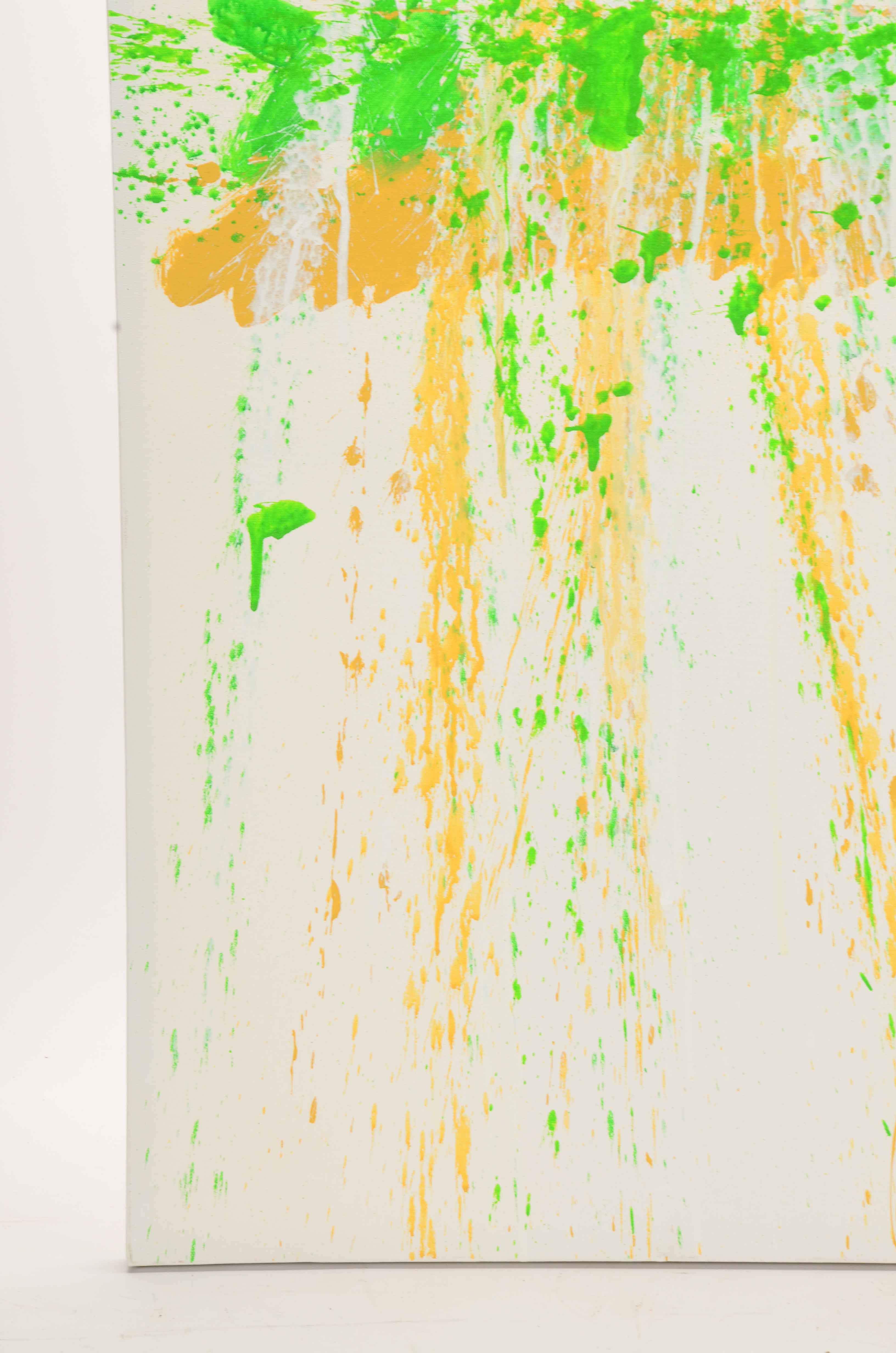 J. Popolin Acrylic Painting on Canvas "Ochre, Green Drips"