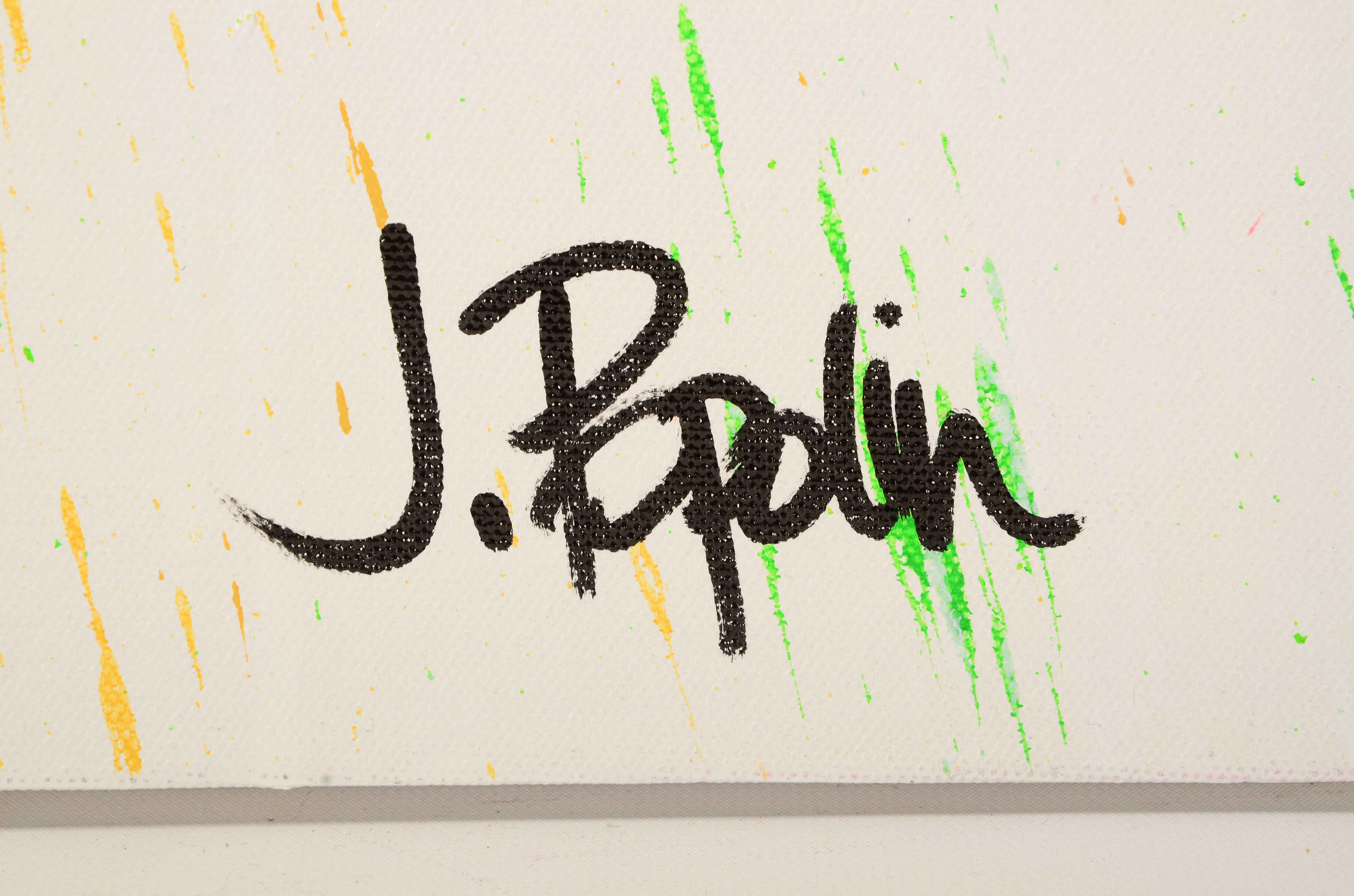 J. Popolin Acrylic Painting on Canvas "Ochre, Green Drips"