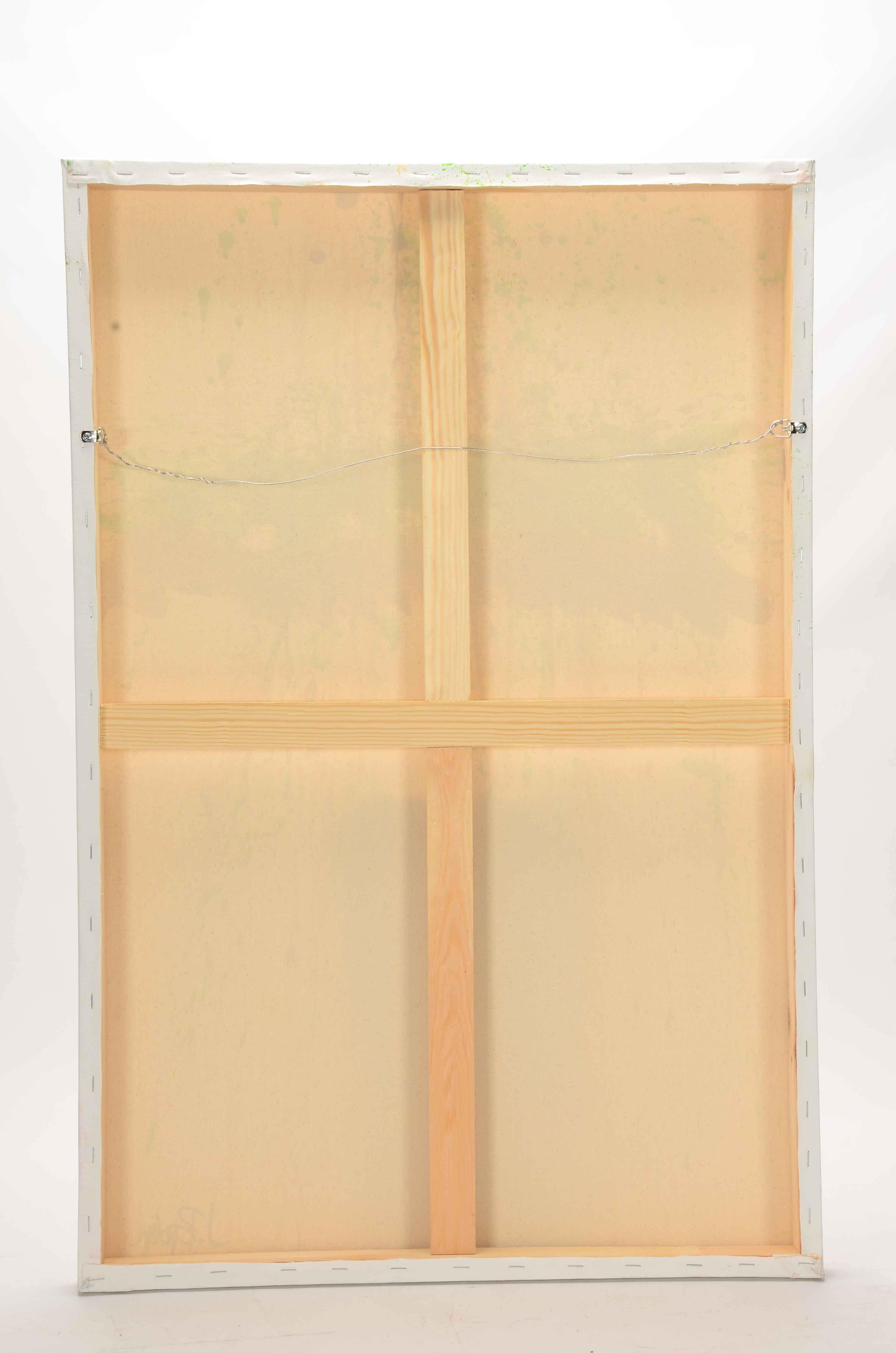 J. Popolin Acrylic Painting on Canvas "Ochre, Green Drips"