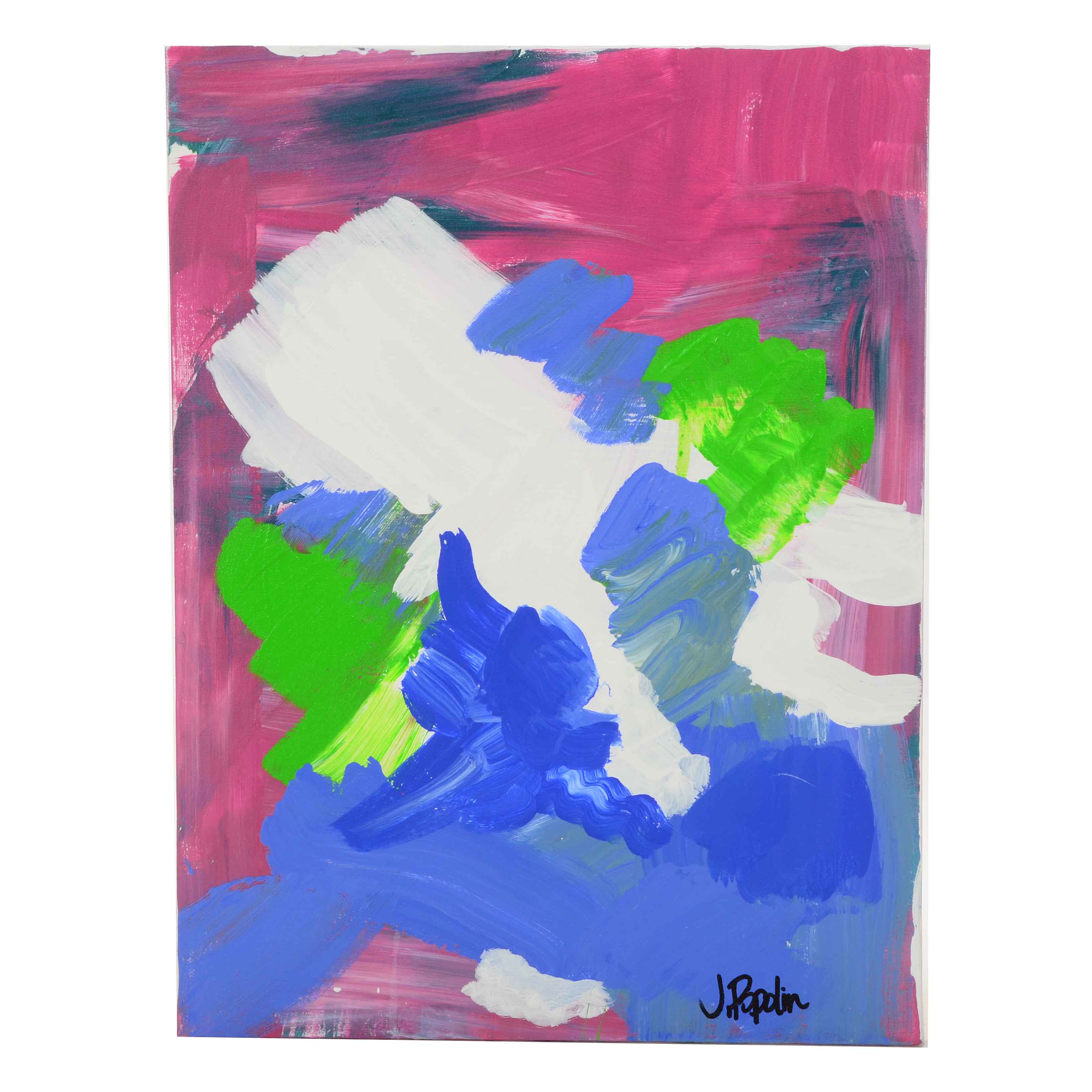 J. Popolin Acrylic Painting on Canvas "Magenta Cobalt Chartreuse"