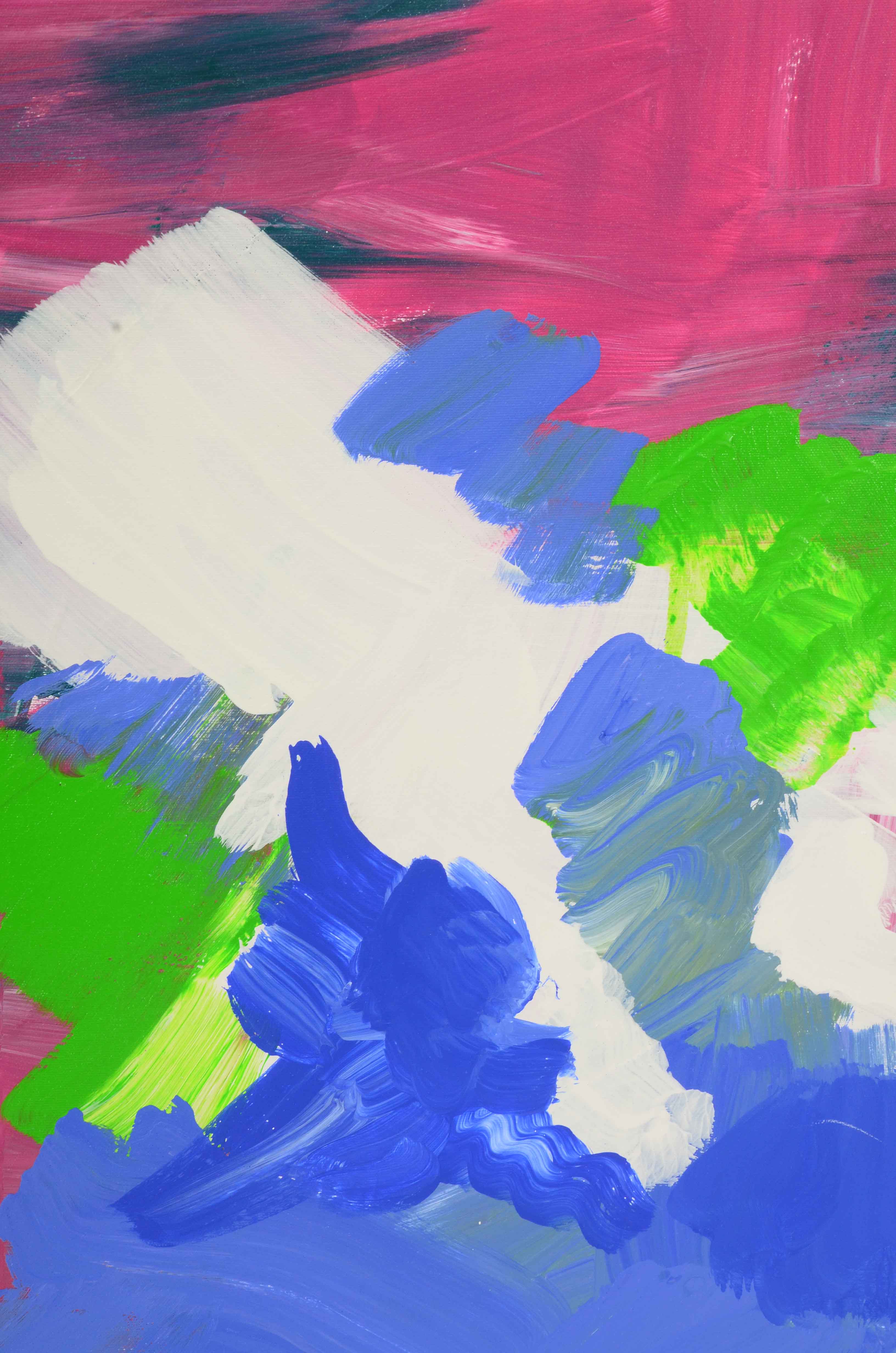 J. Popolin Acrylic Painting on Canvas "Magenta Cobalt Chartreuse"