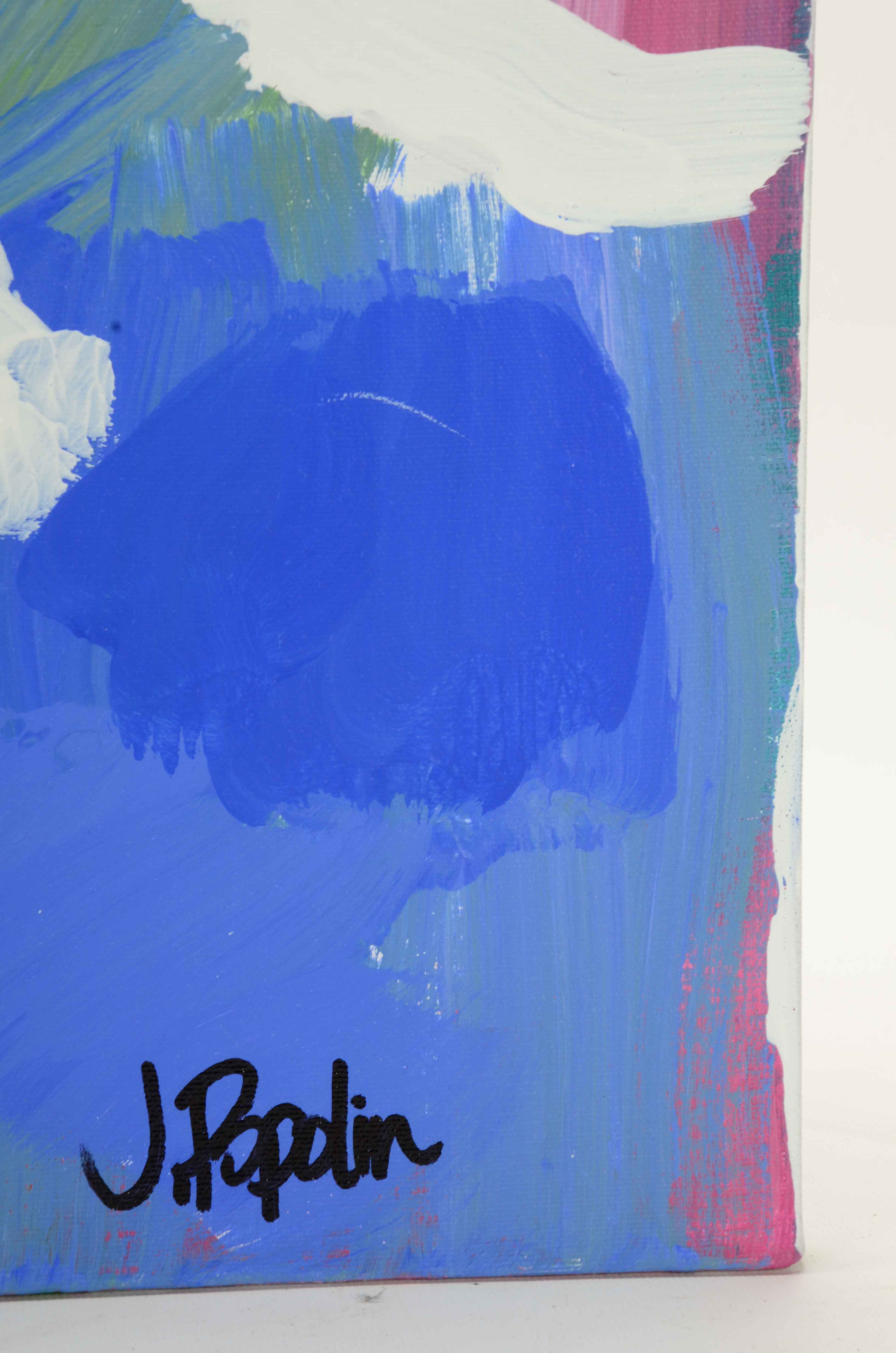 J. Popolin Acrylic Painting on Canvas "Magenta Cobalt Chartreuse"