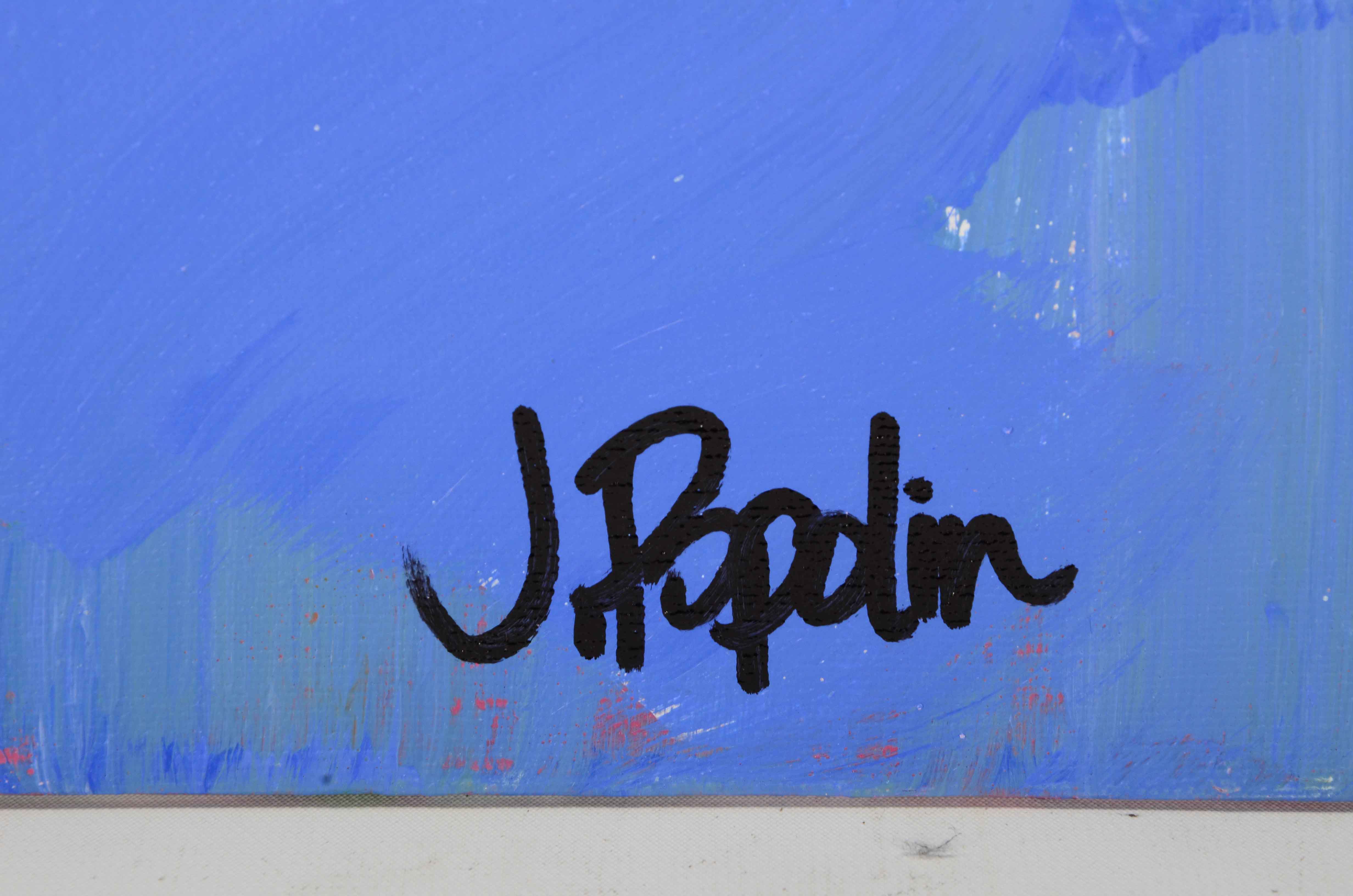 J. Popolin Acrylic Painting on Canvas "Magenta Cobalt Chartreuse"