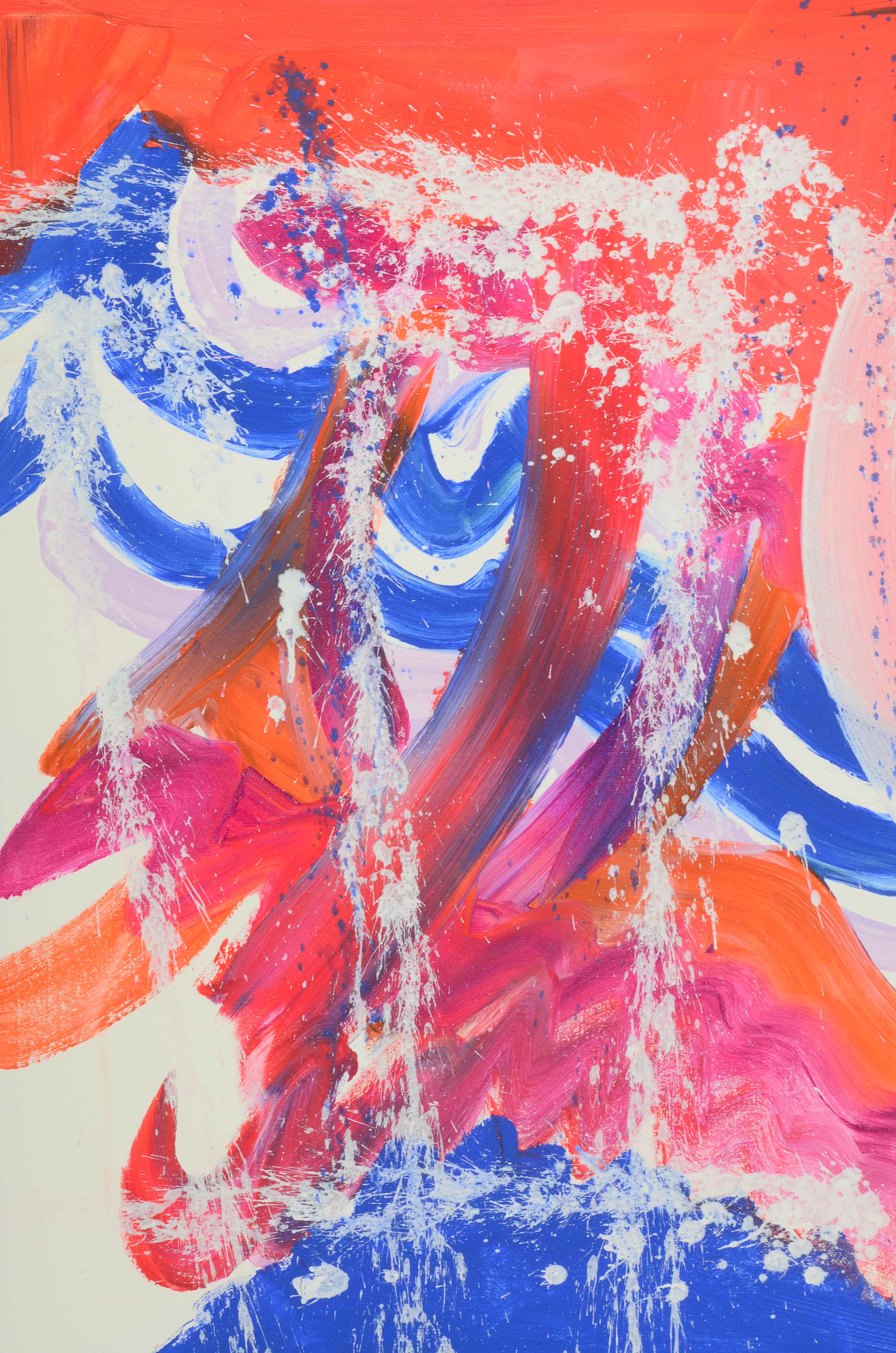 J. Popolin Acrylic Painting on Canvas "Orange, Blue, White Drips FC"