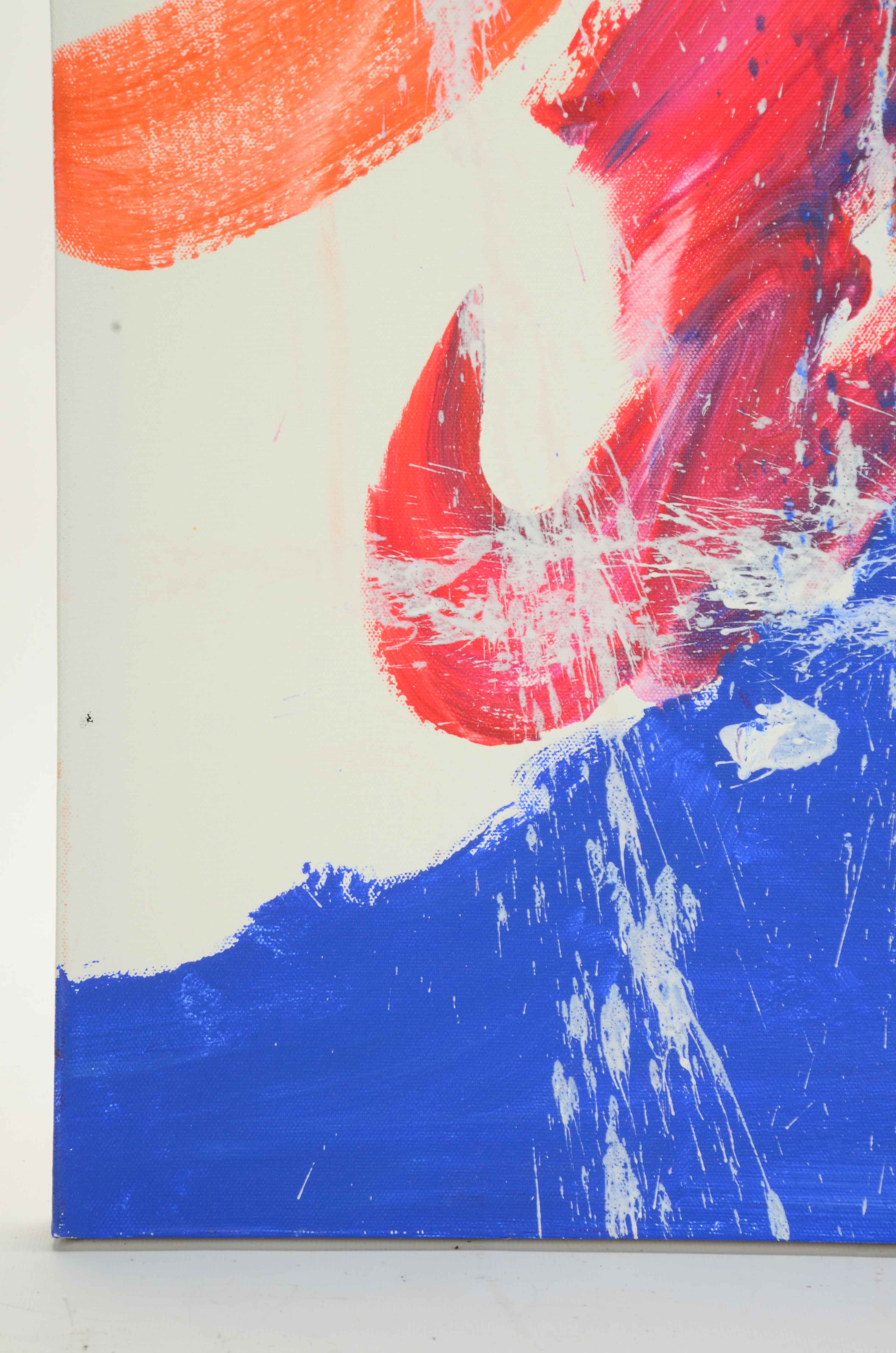 J. Popolin Acrylic Painting on Canvas "Orange, Blue, White Drips FC"