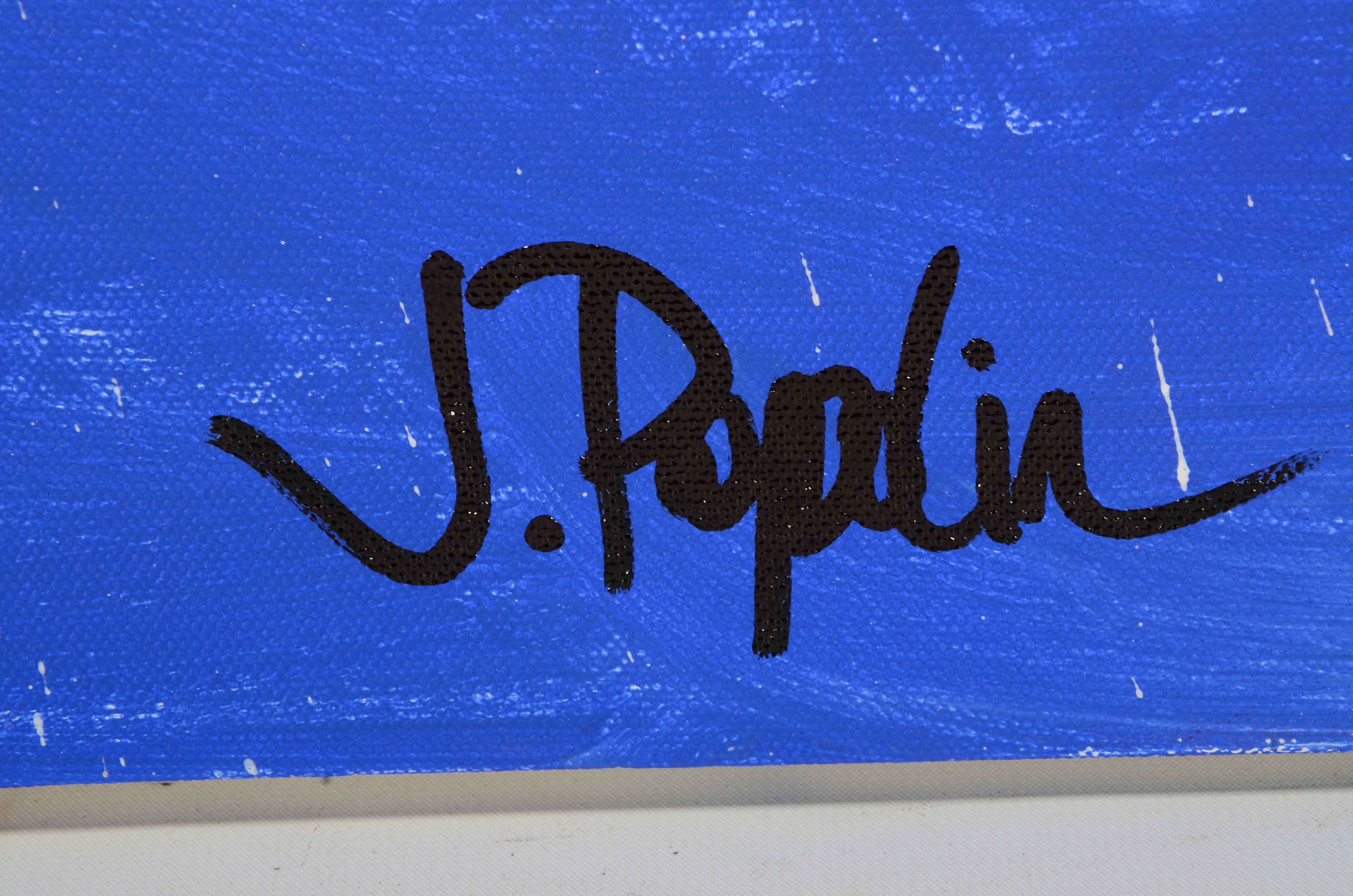 J. Popolin Acrylic Painting on Canvas "Orange, Blue, White Drips FC"