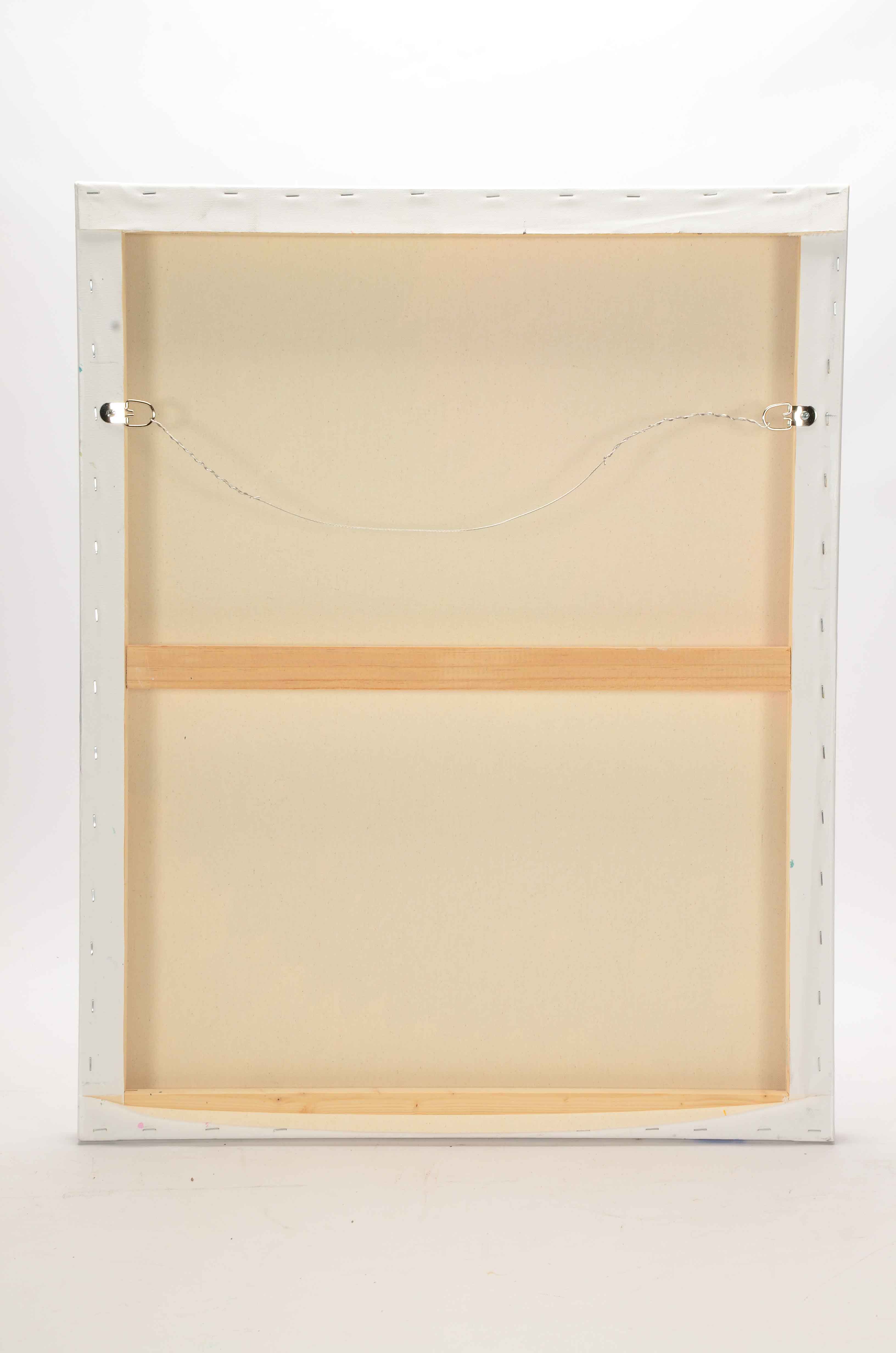 J. Popolin Acrylic Painting on Canvas "White Triangle Blue Green Dots"