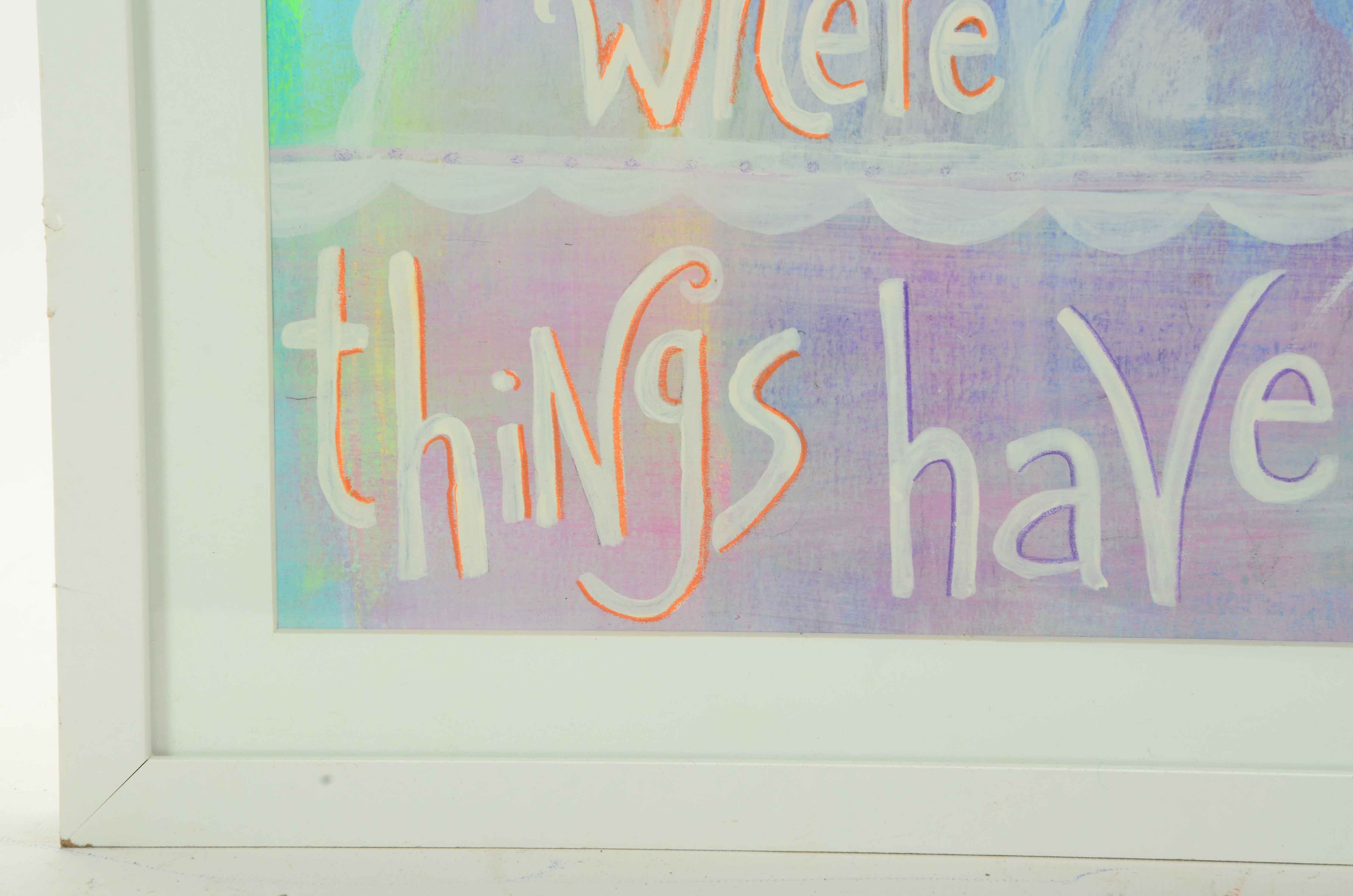 Signed Mixed Media Painting of a Whimsical Landscape Inspired by Lewis Carroll