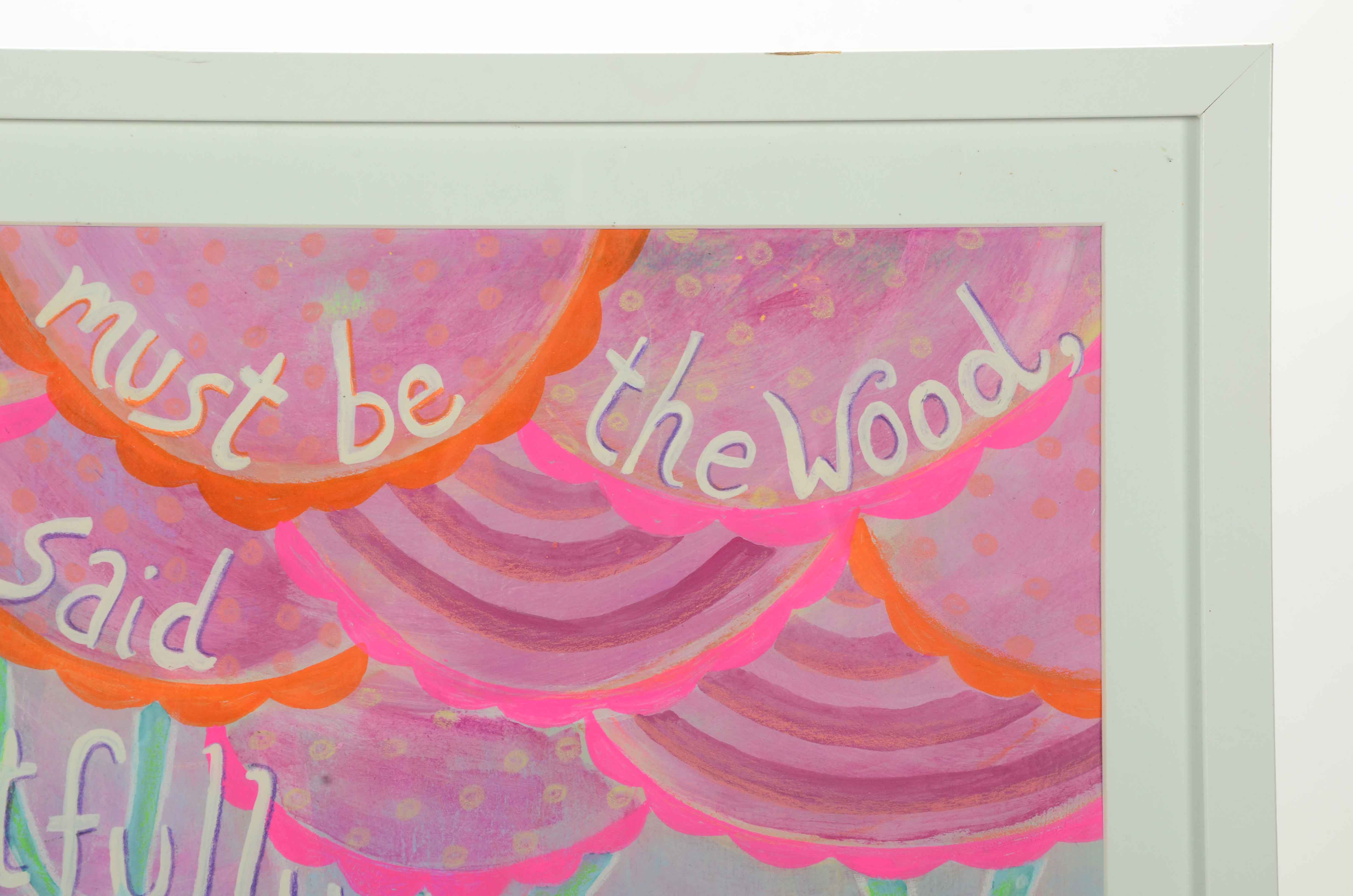 Signed Mixed Media Painting of a Whimsical Landscape Inspired by Lewis Carroll