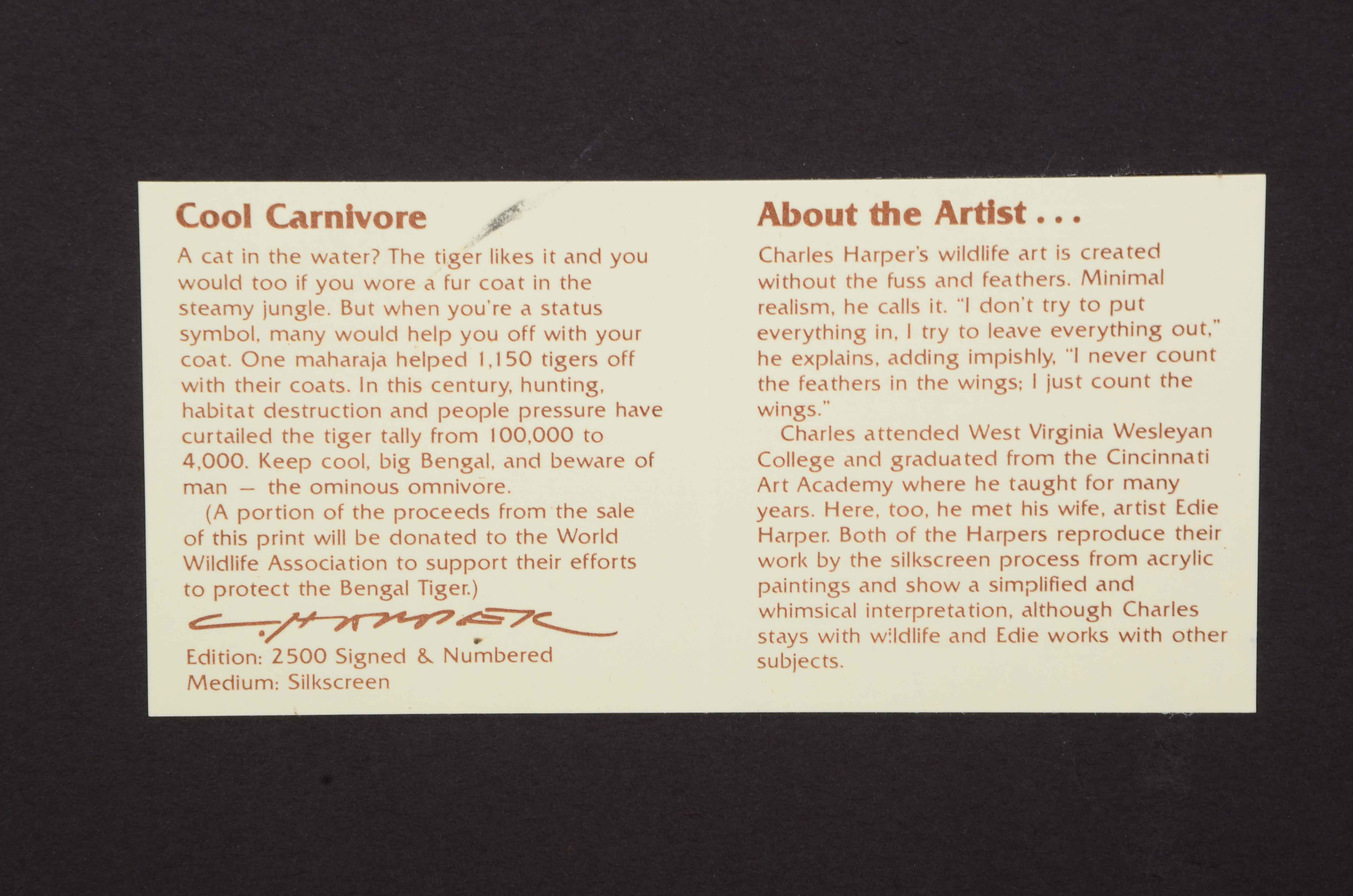 Charley Harper Signed Limited Edition Serigraph "Cool Carnivore"