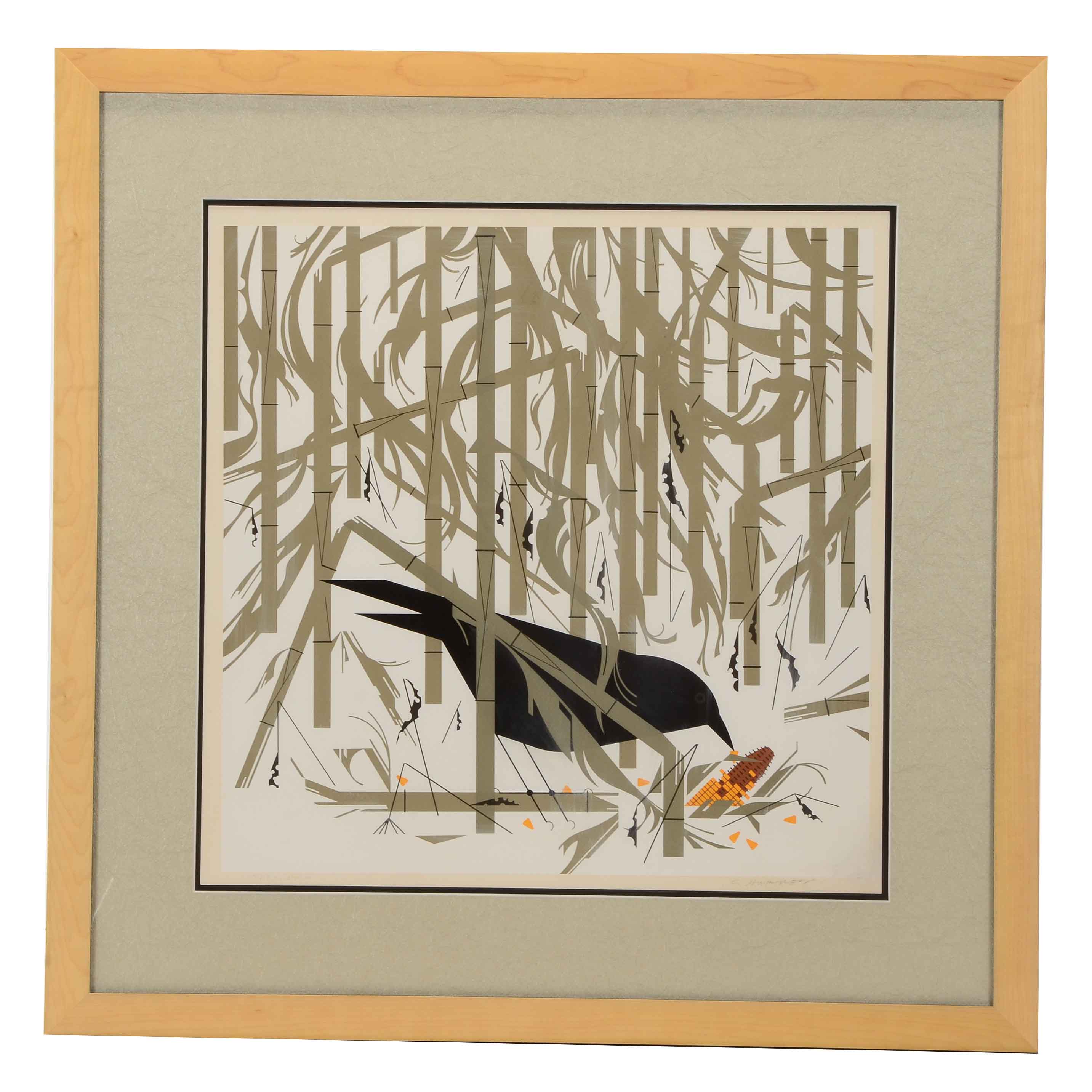 Charley Harper Signed Limited Edition Serigraph "Crow in the Snow"