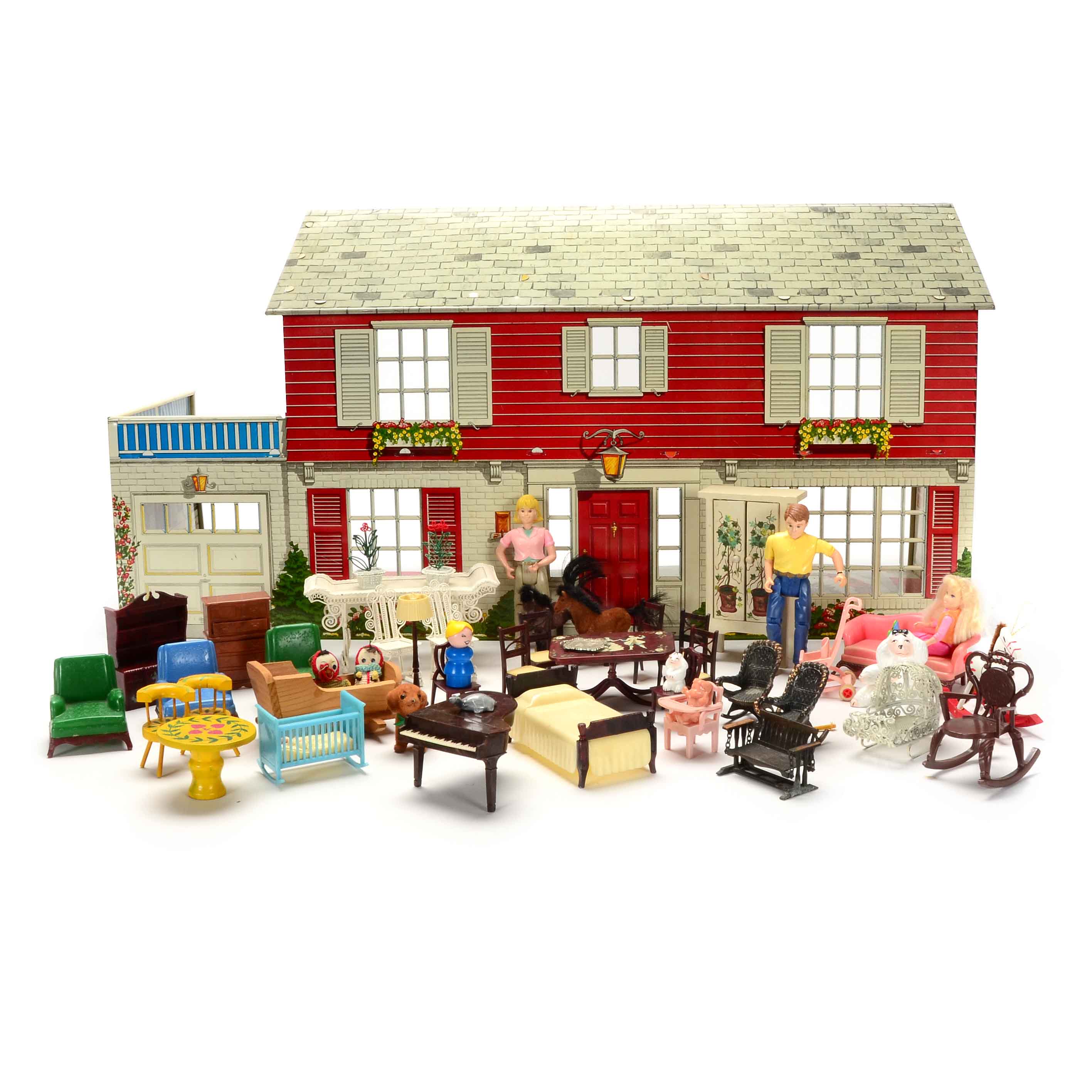 Marx Tin Litho Dollhouse with Furnishings