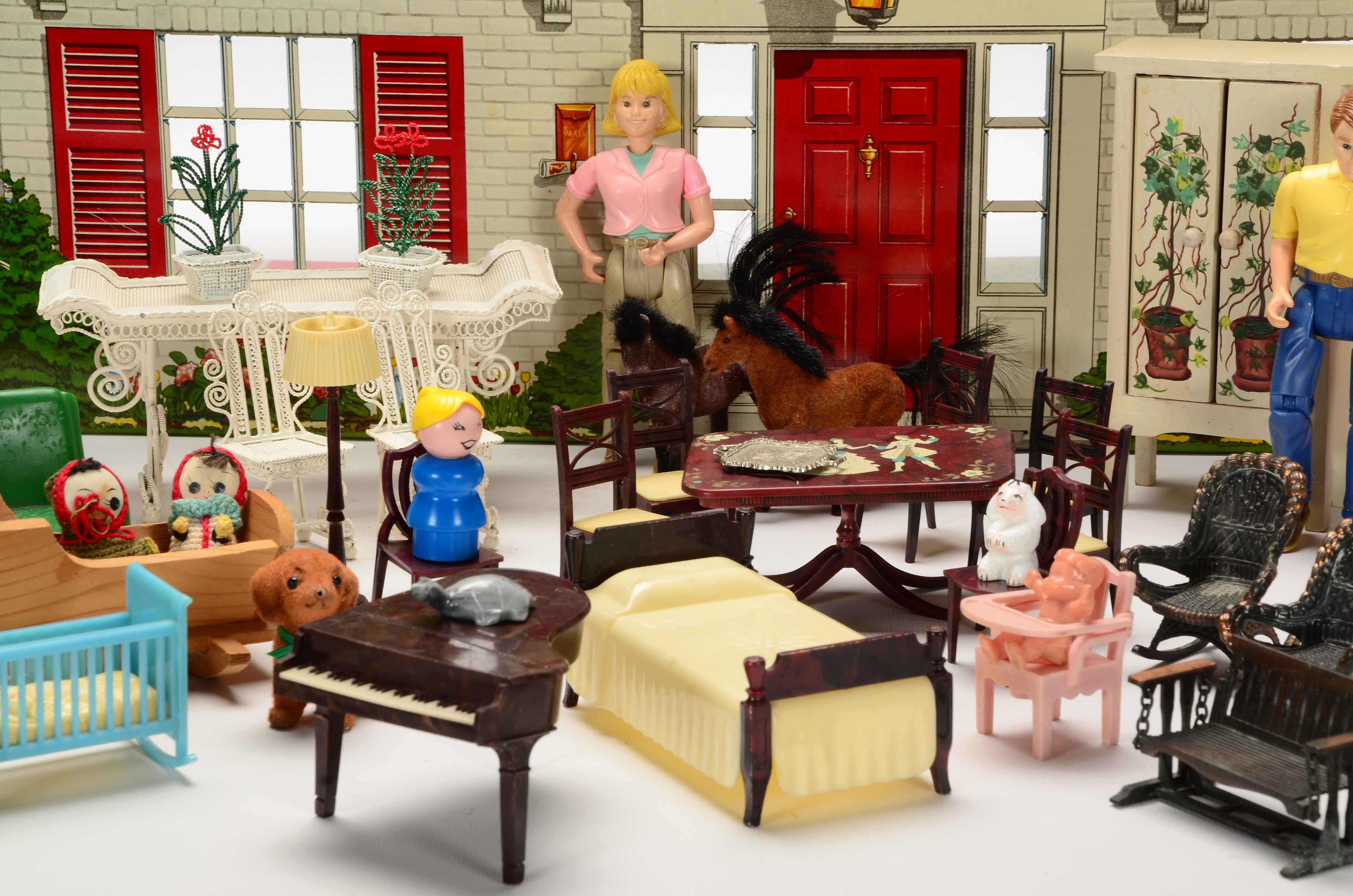 Marx Tin Litho Dollhouse with Furnishings