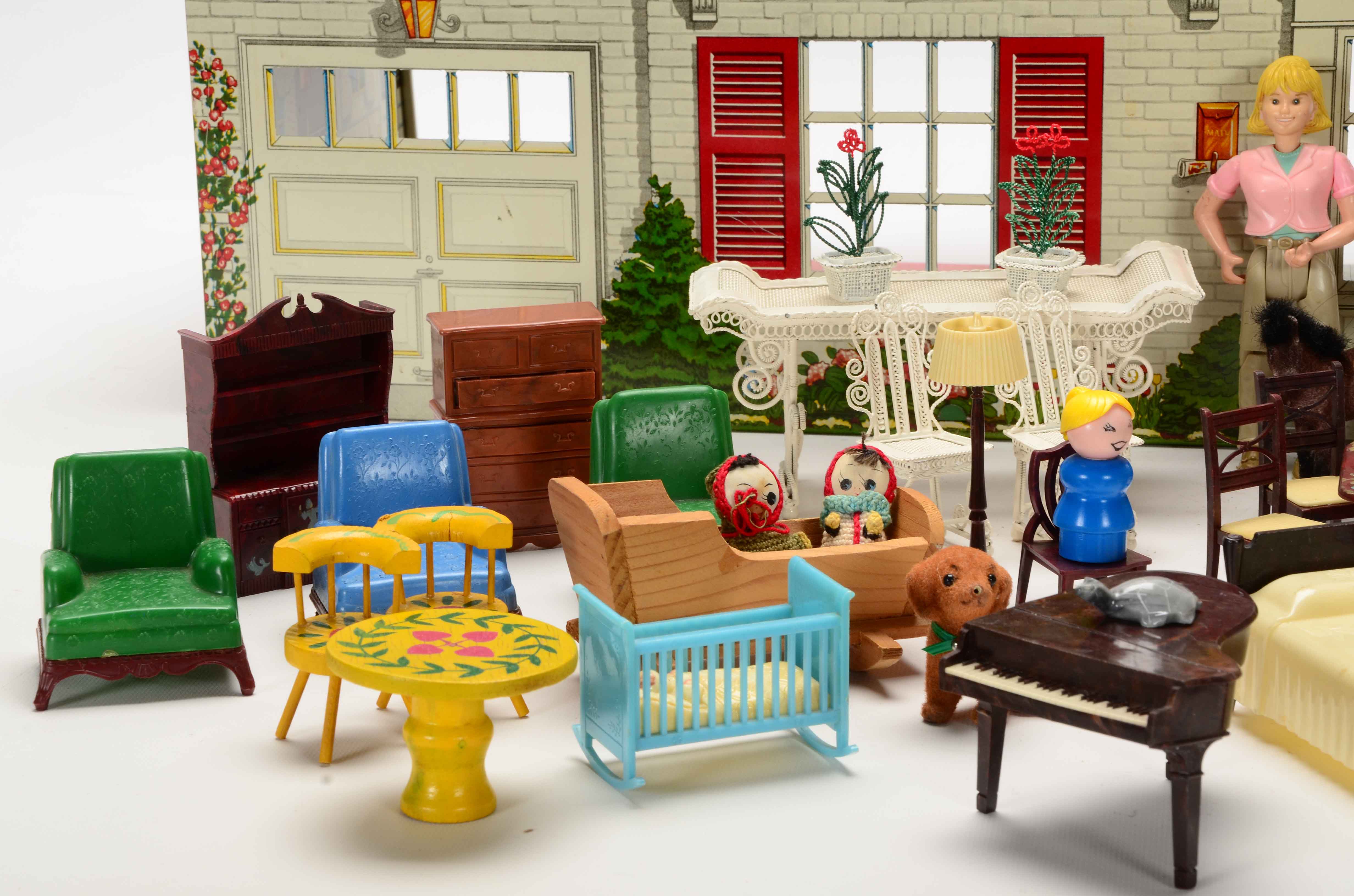 Marx Tin Litho Dollhouse with Furnishings