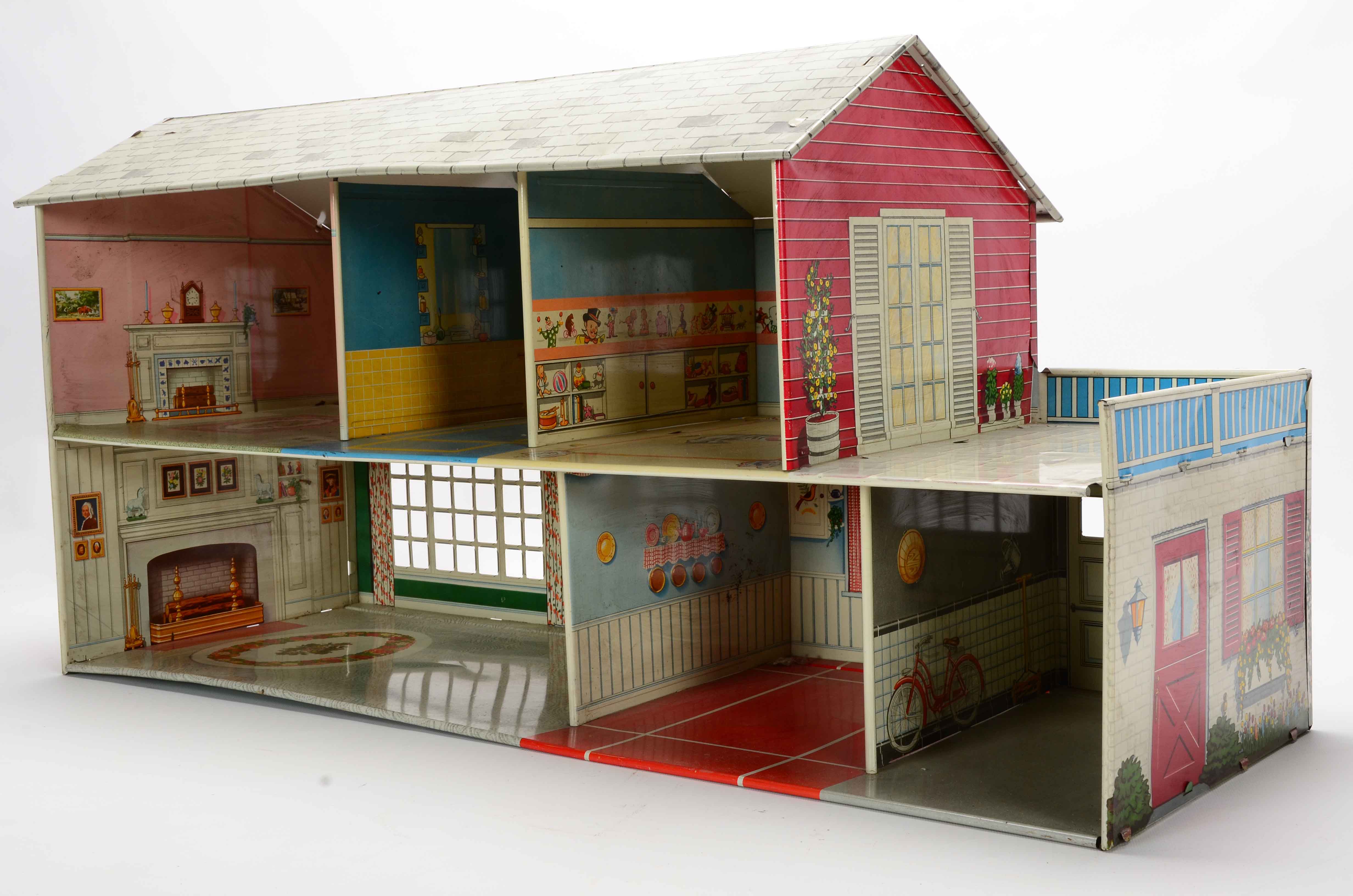 Marx Tin Litho Dollhouse with Furnishings