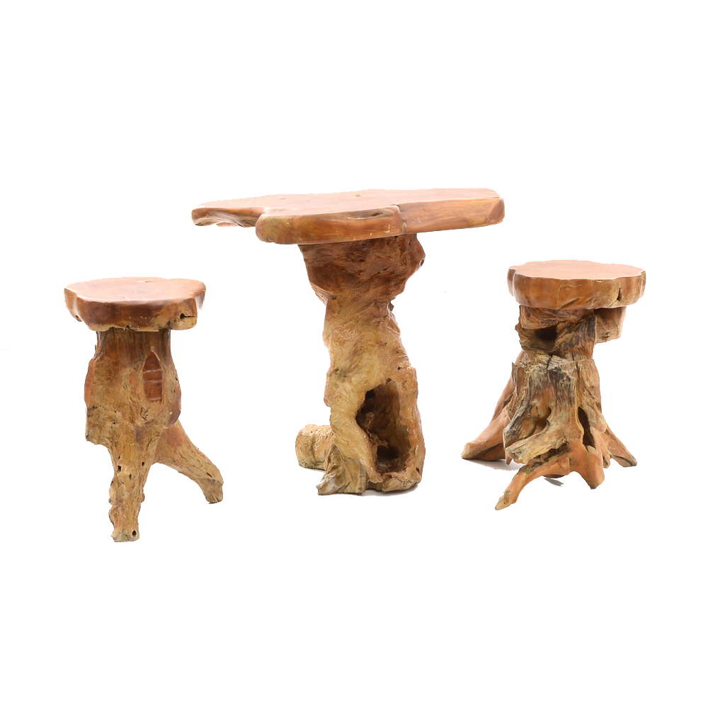 Teak Root Table and Stools
