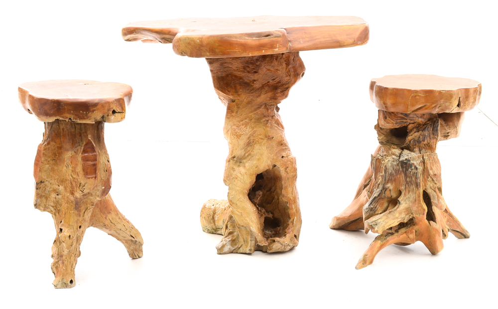 Teak Root Table and Stools