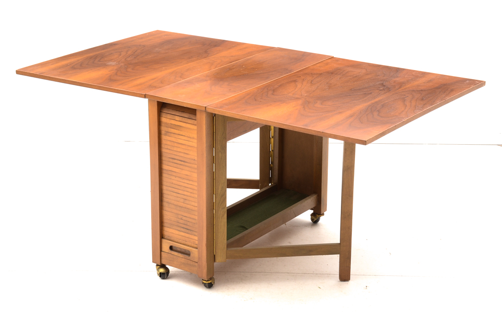 Mid Century Modern Romanian Folding Drop Leaf Table and Chairs