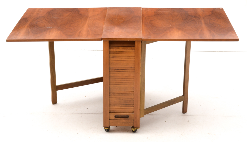Mid Century Modern Romanian Folding Drop Leaf Table and Chairs