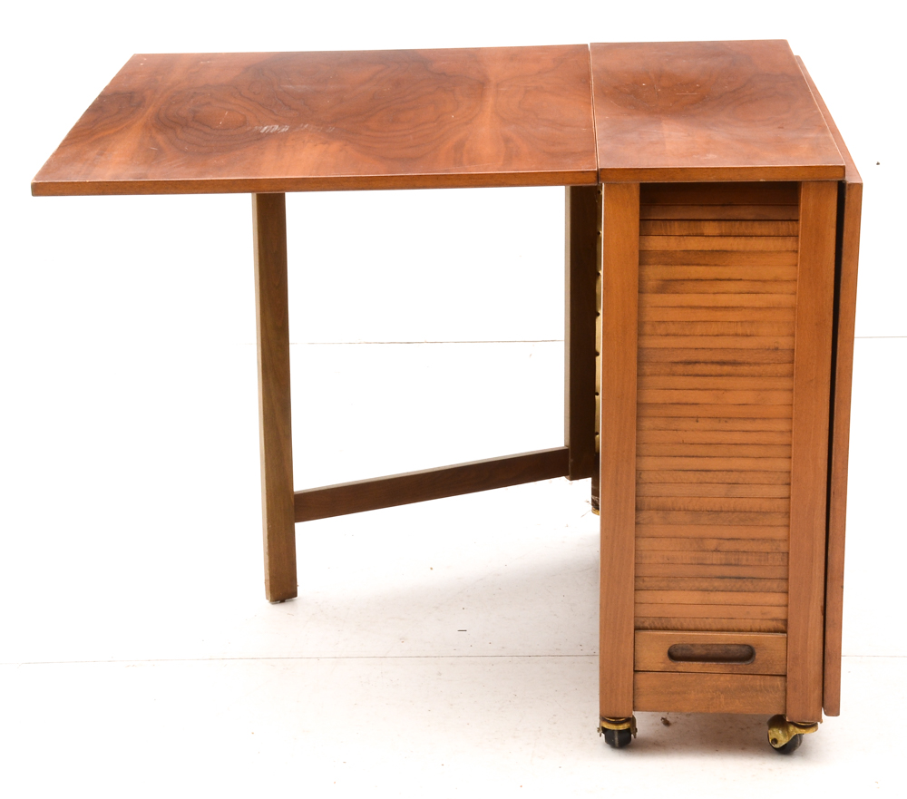 Mid Century Modern Romanian Folding Drop Leaf Table and Chairs