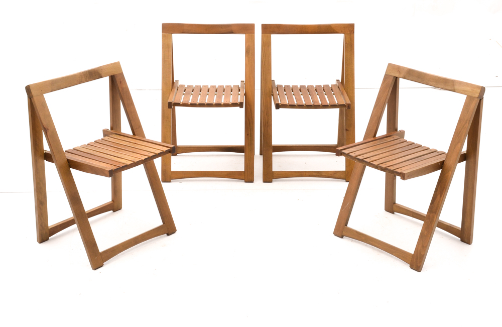 Mid Century Modern Romanian Folding Drop Leaf Table and Chairs