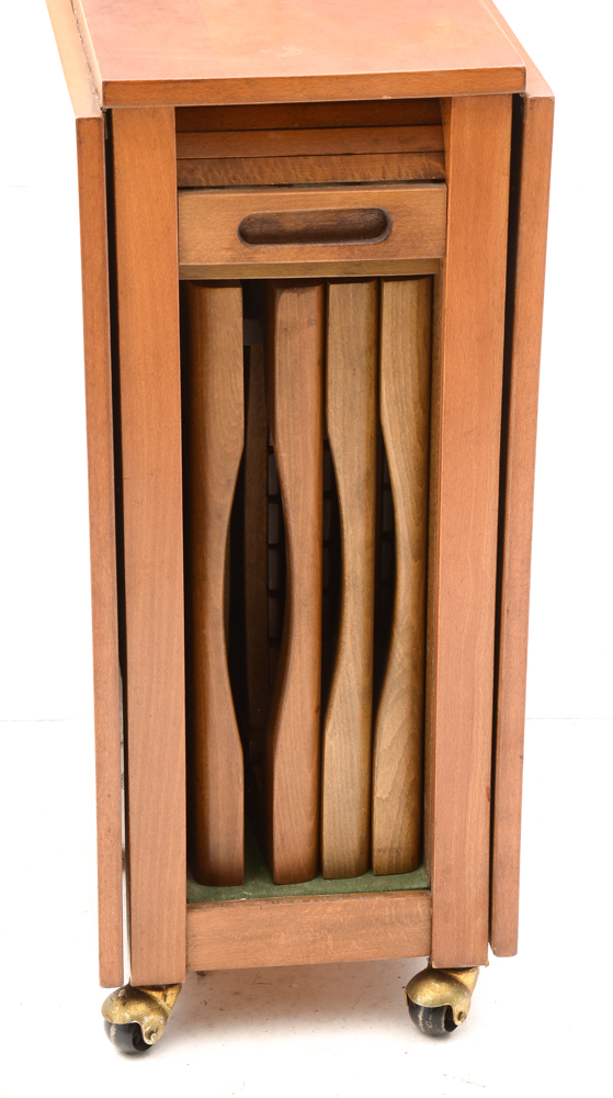 Mid Century Modern Romanian Folding Drop Leaf Table and Chairs