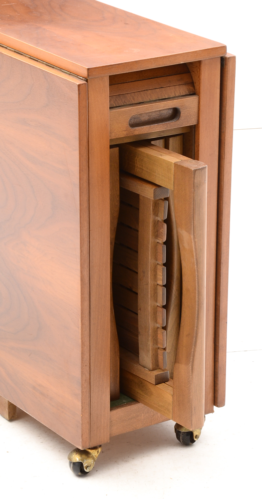 Mid Century Modern Romanian Folding Drop Leaf Table and Chairs