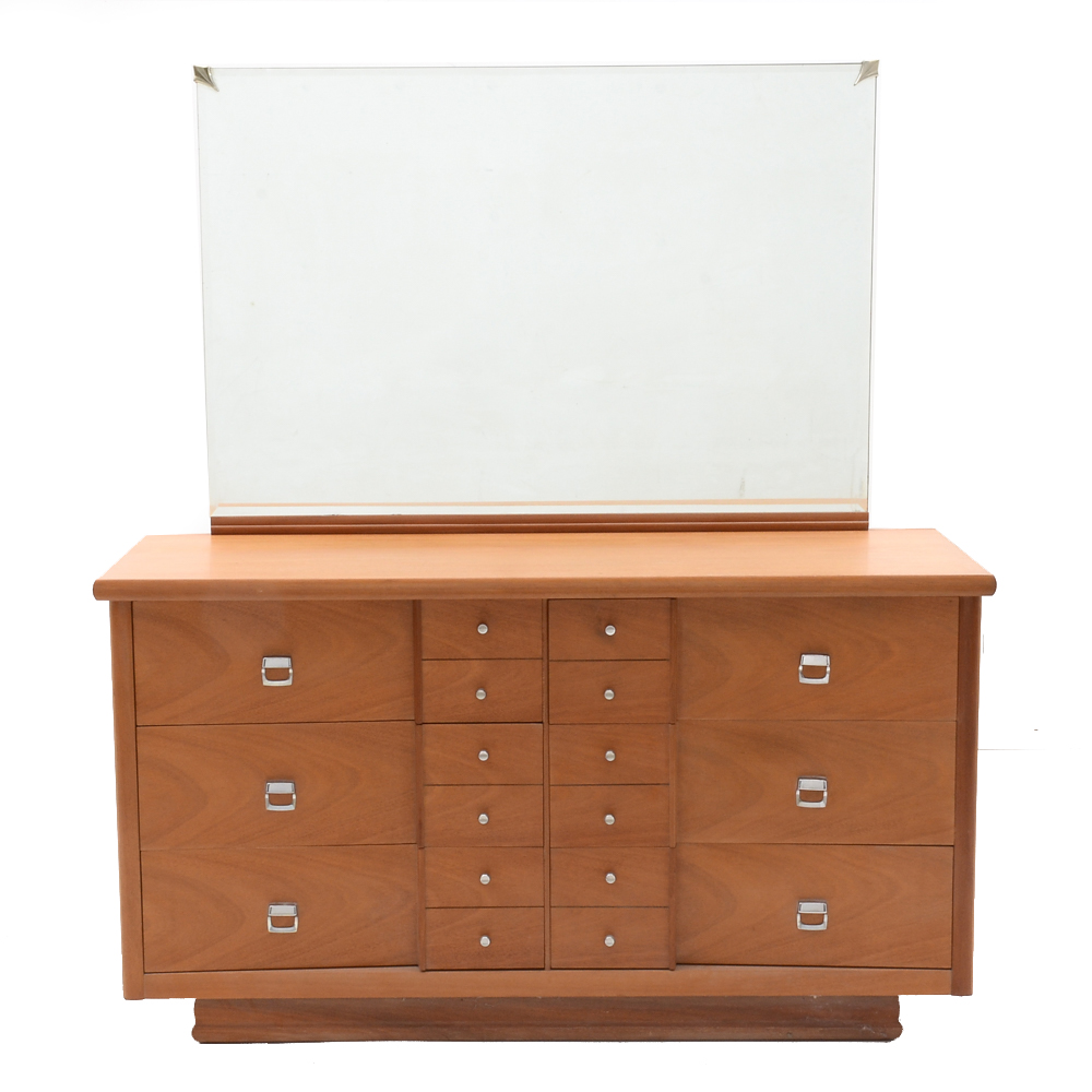 Mid Century Modern Low Chest of Drawers with Mirror