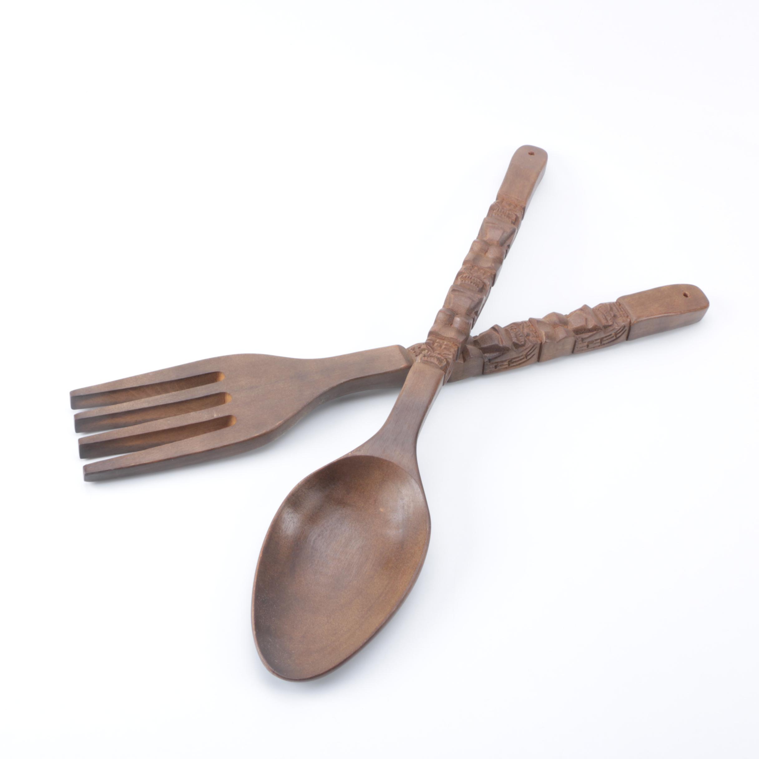 Oversized Wooden Fork and Spoon