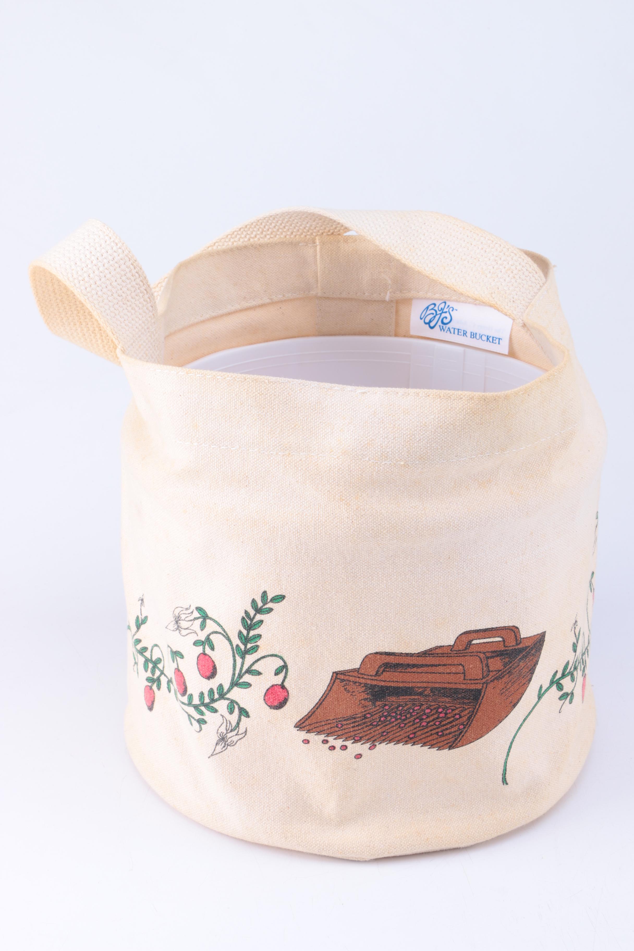 Water Bucket in Canvas Tote, Broom and Canvas Tote