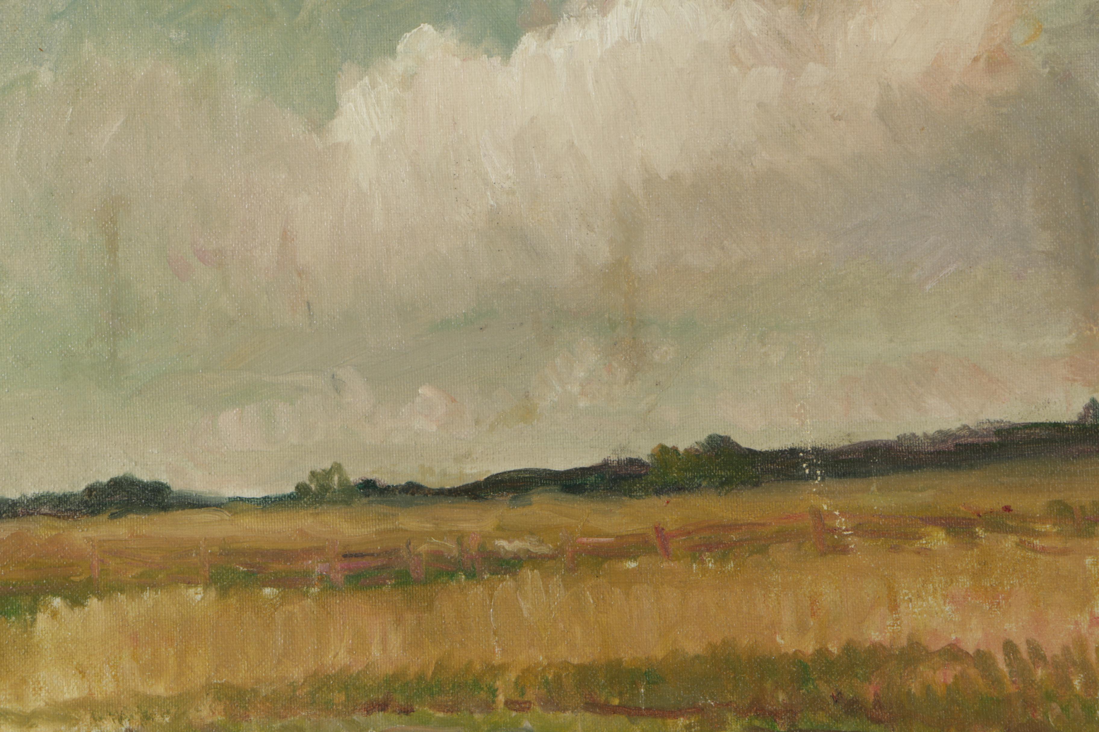 E. Mendenhall Oil Painting of a Landscape on Canvas