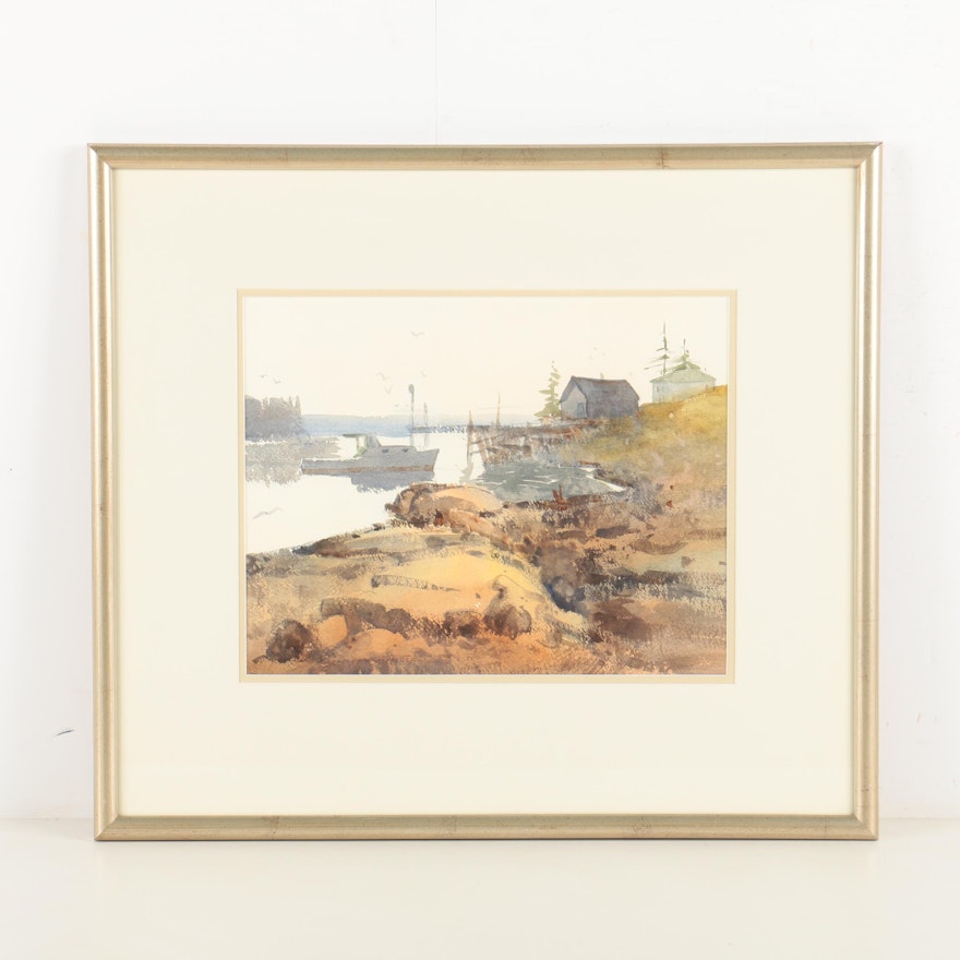 George Carpenter Watercolor on Paper of a Harbor