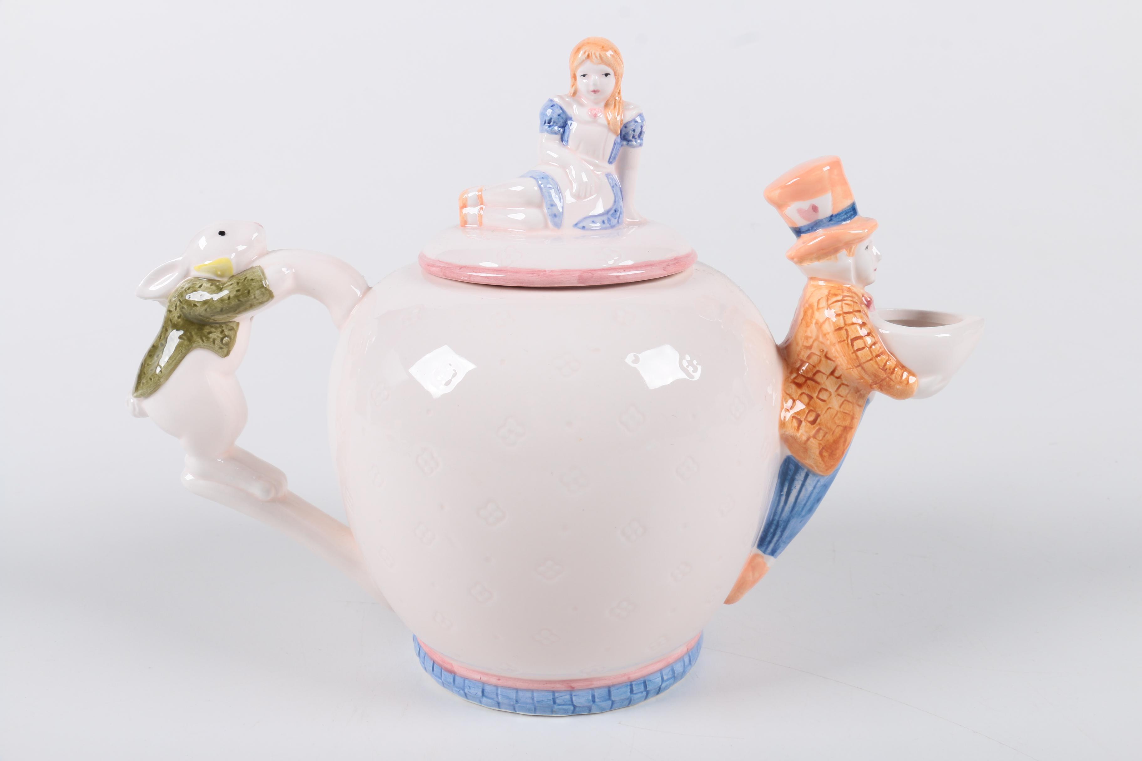 Ceramic "Alice in Wonderland" Teapot and Figurines