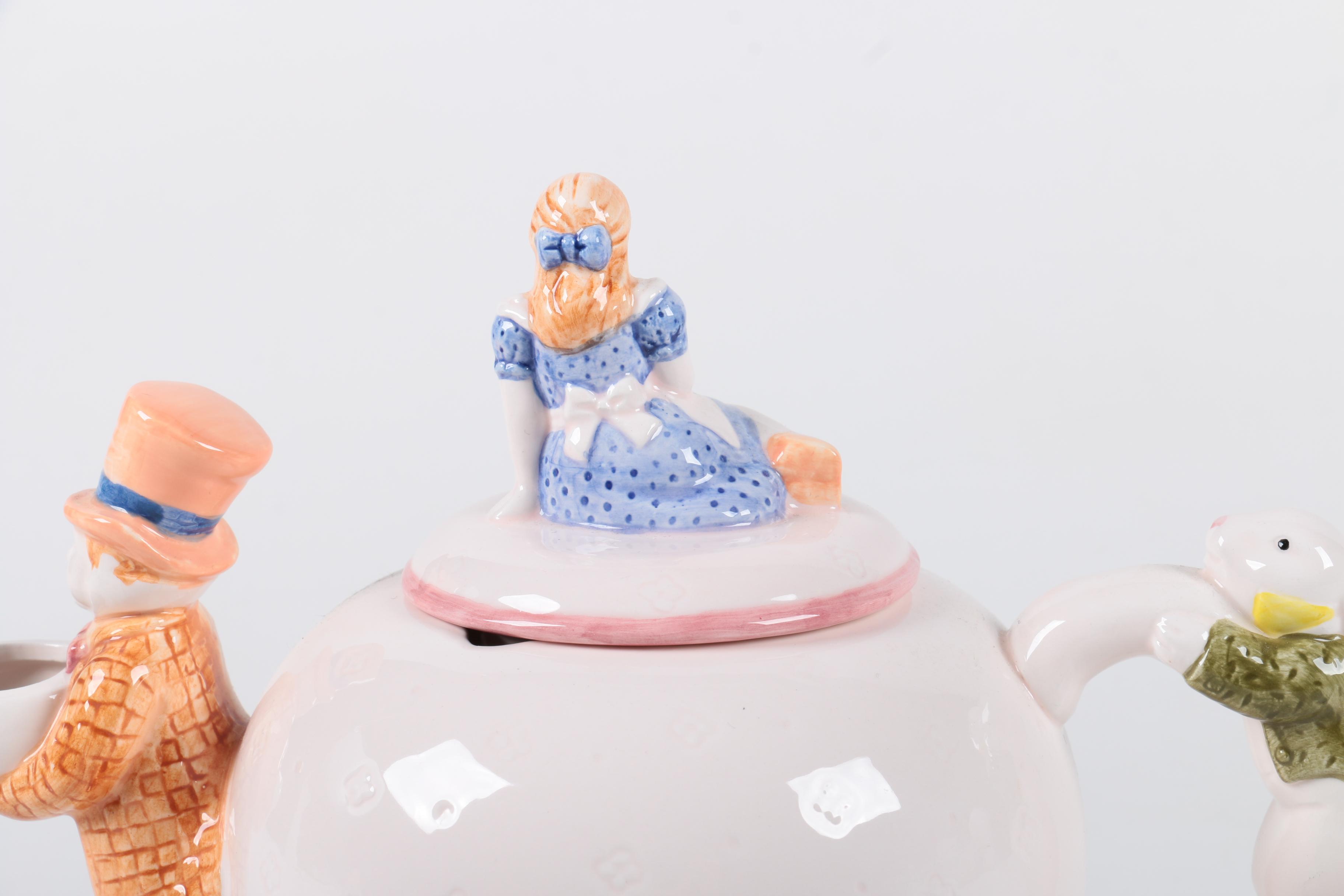 Ceramic "Alice in Wonderland" Teapot and Figurines
