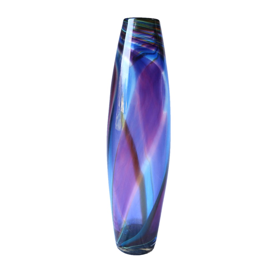 David Reade Handblown Art Glass Vase in Purple and Blue