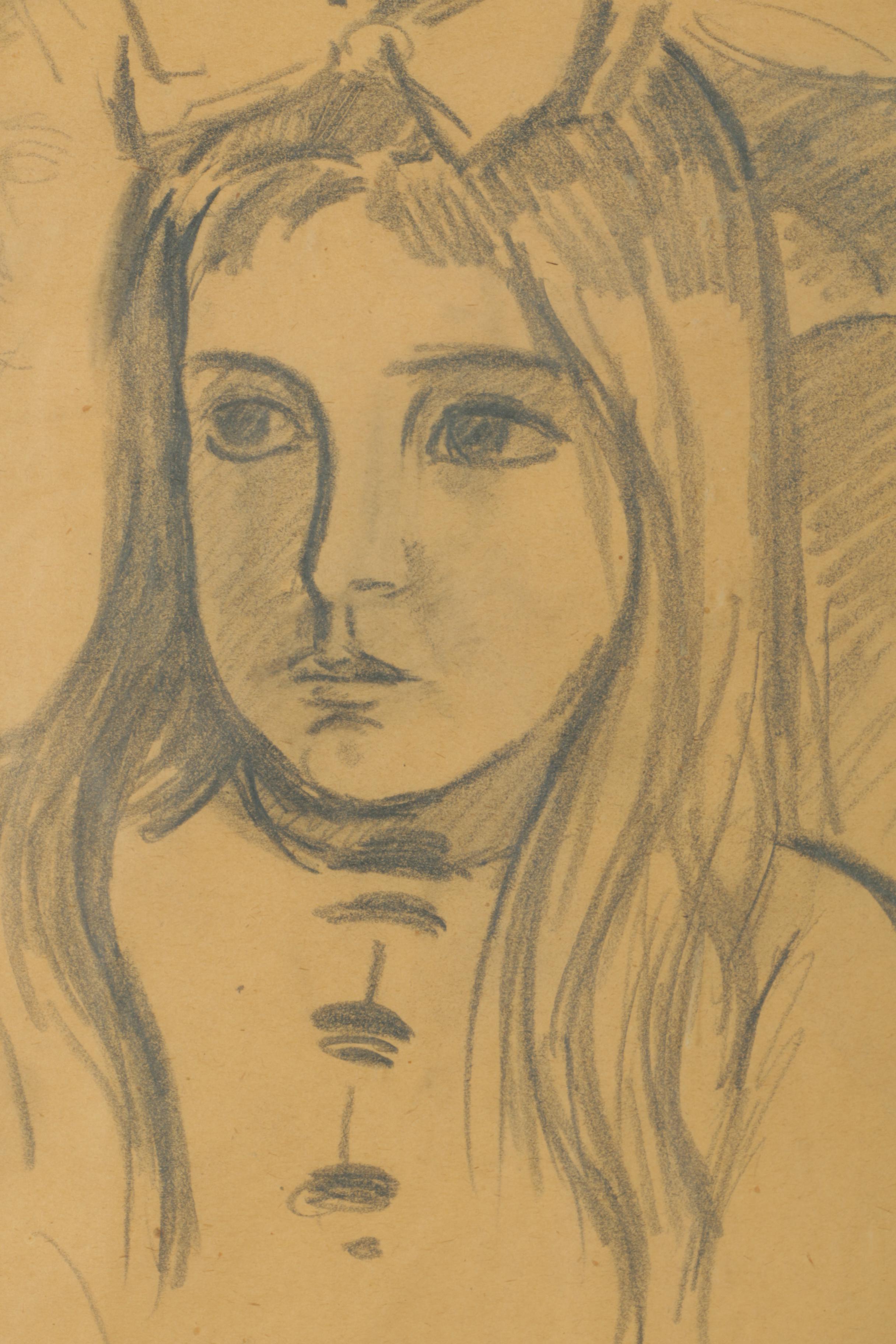 Jean Marchand Graphite Drawing of Young Girl