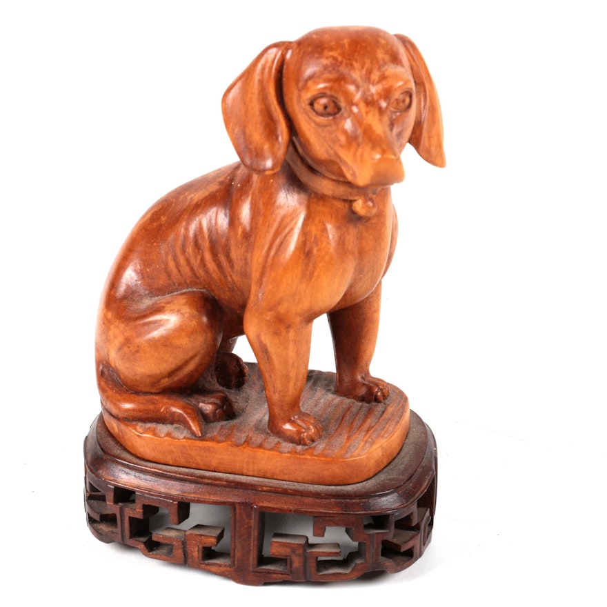 Wooden Dog Figurine with Stand