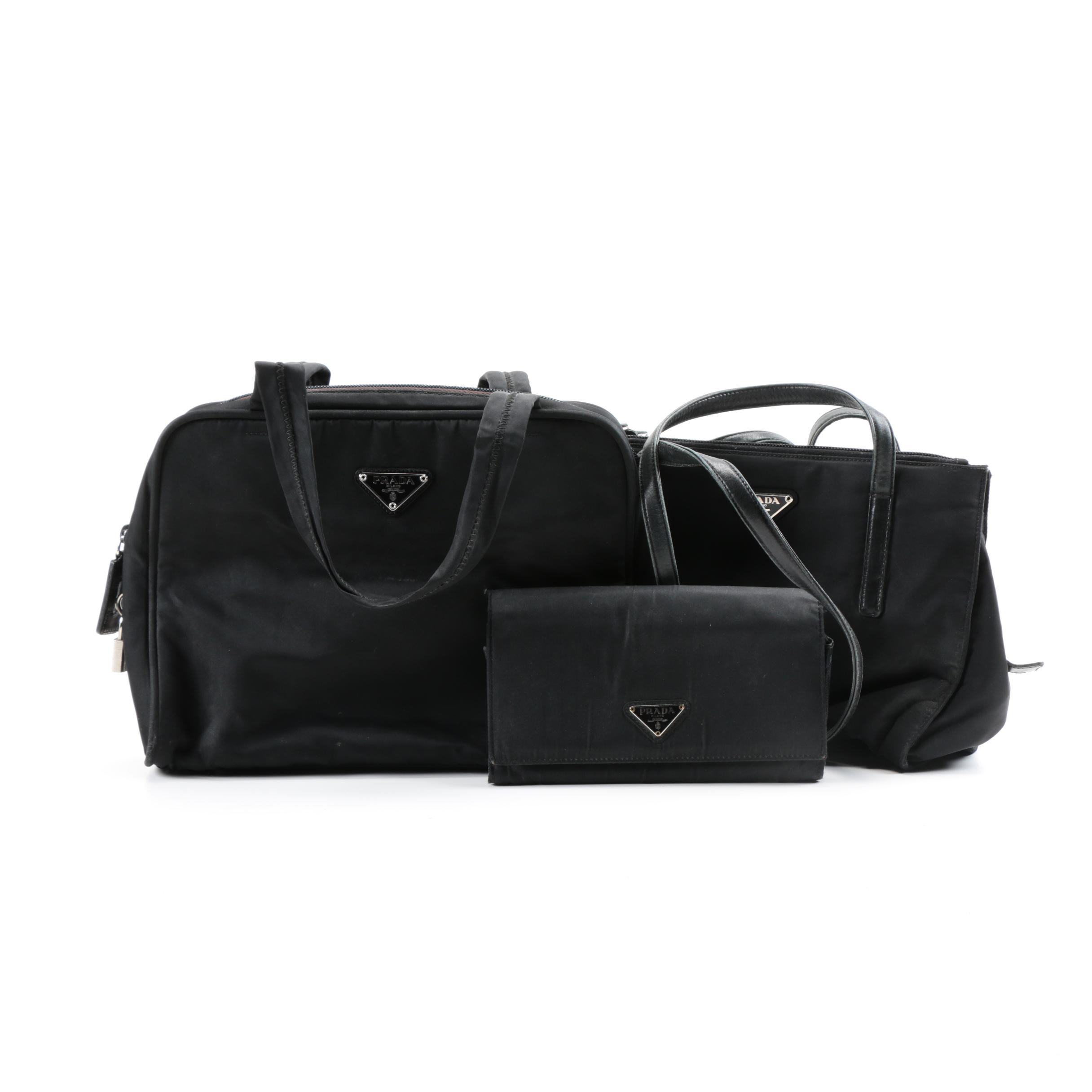 Prada Black Nylon Handbags and Wallet