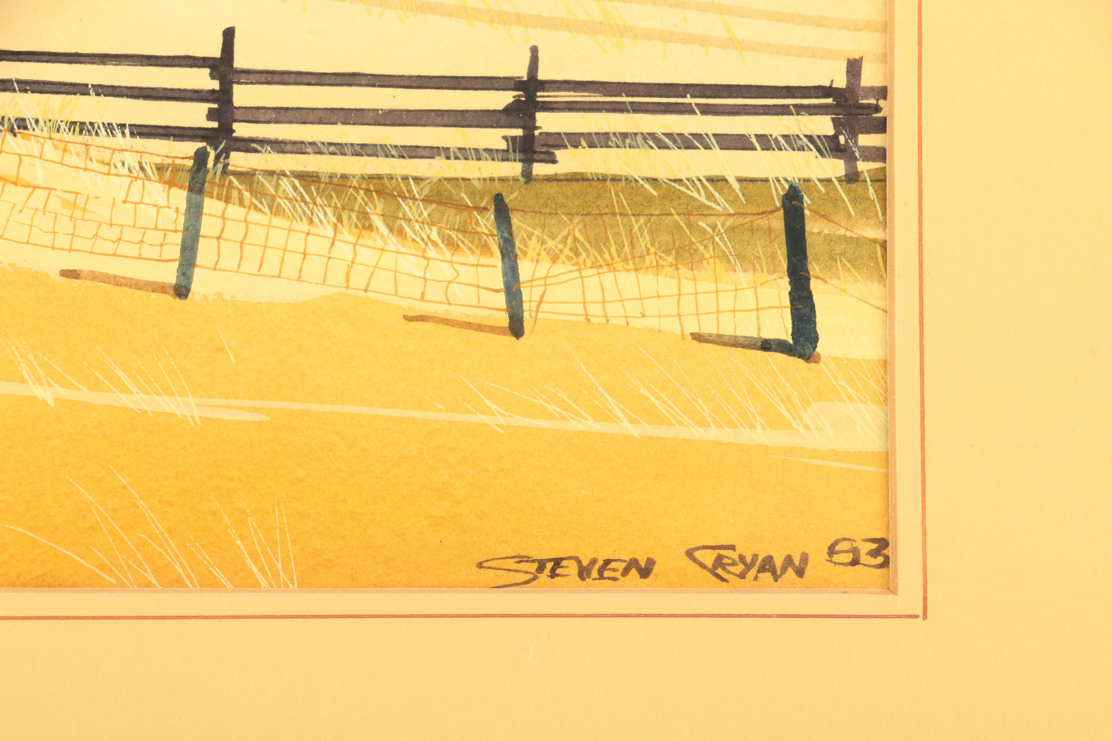 Steven Cryan Watercolor on Paper of Red Barn