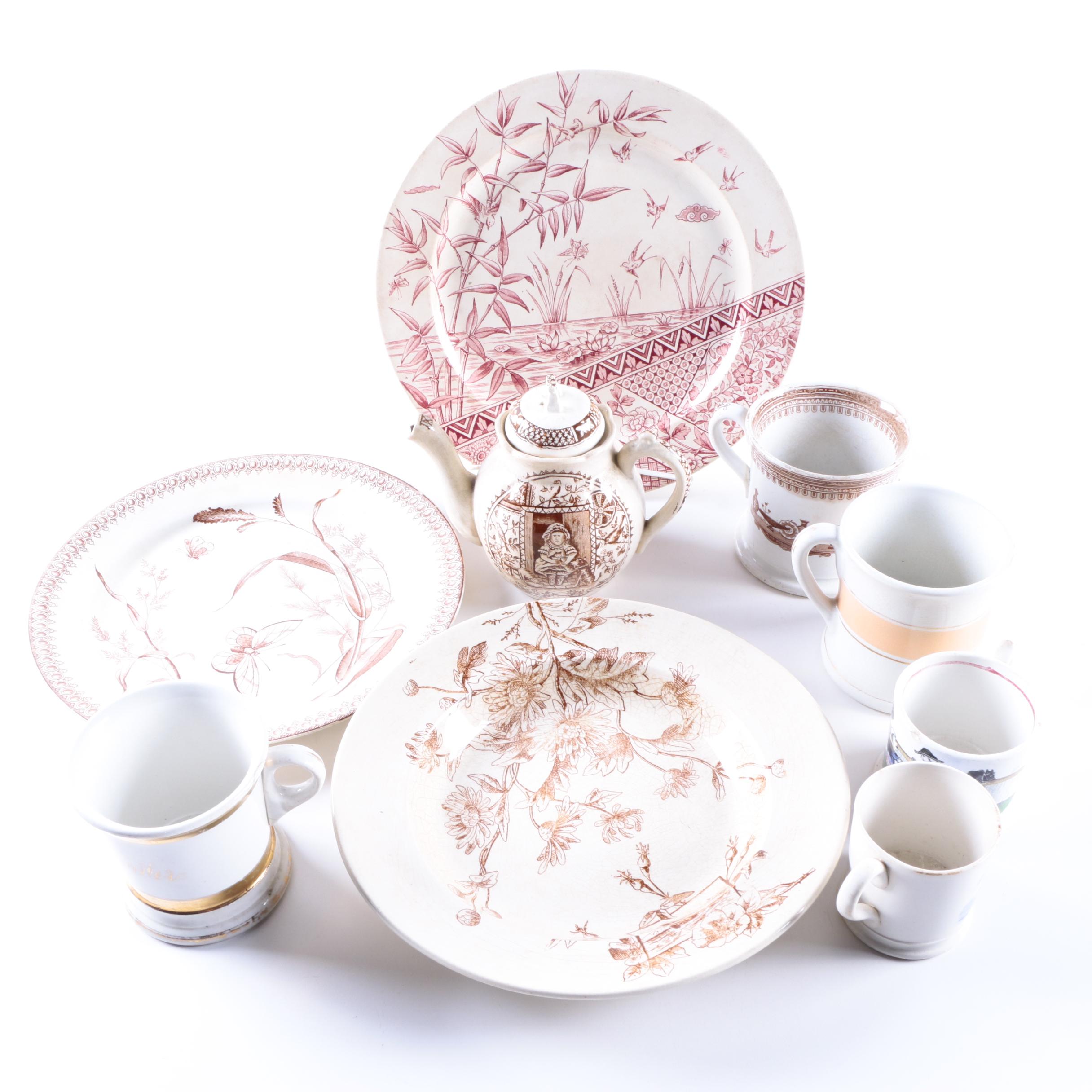 Antique English Ceramic Plates and Cups