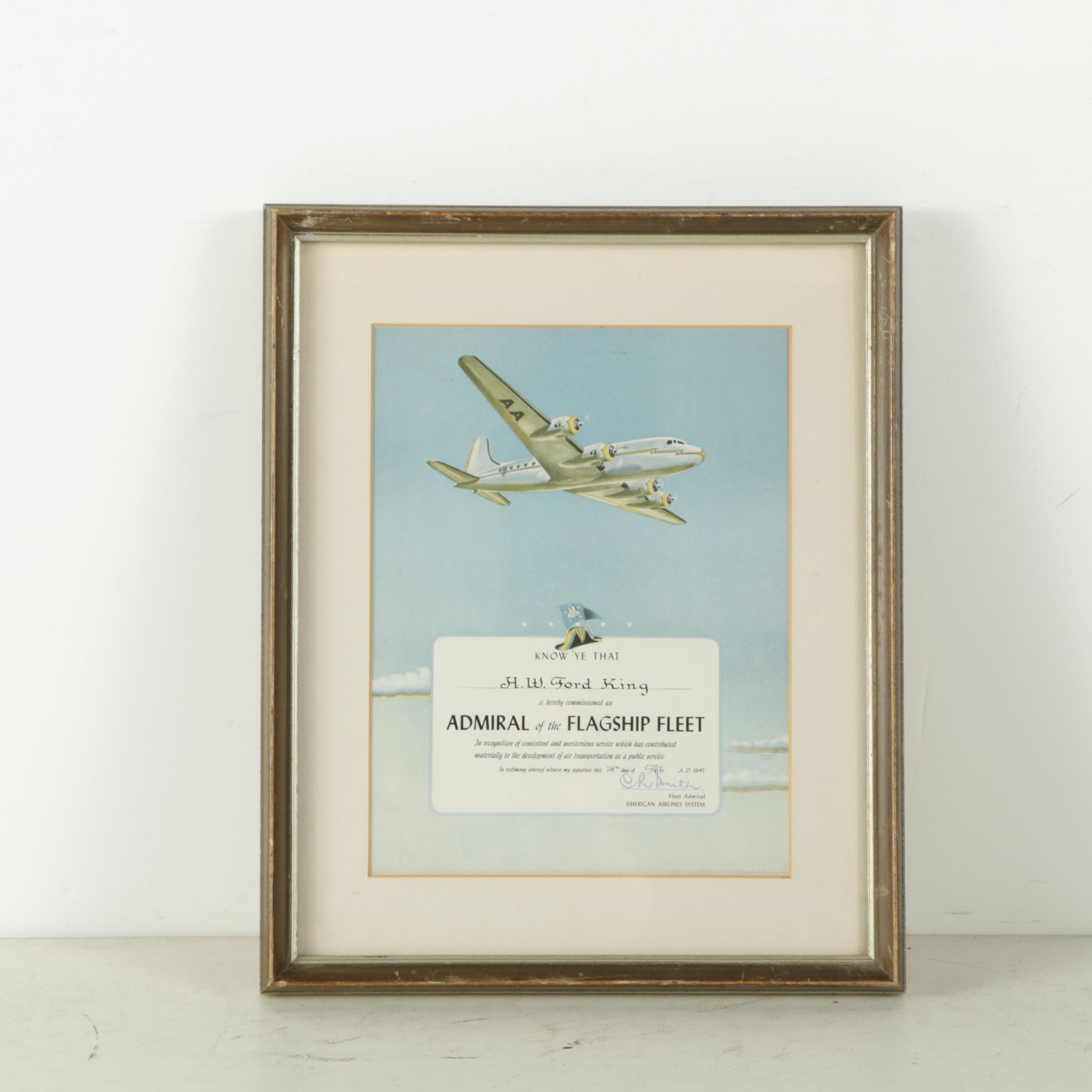 Reproduction Print of American Airlines Certificate