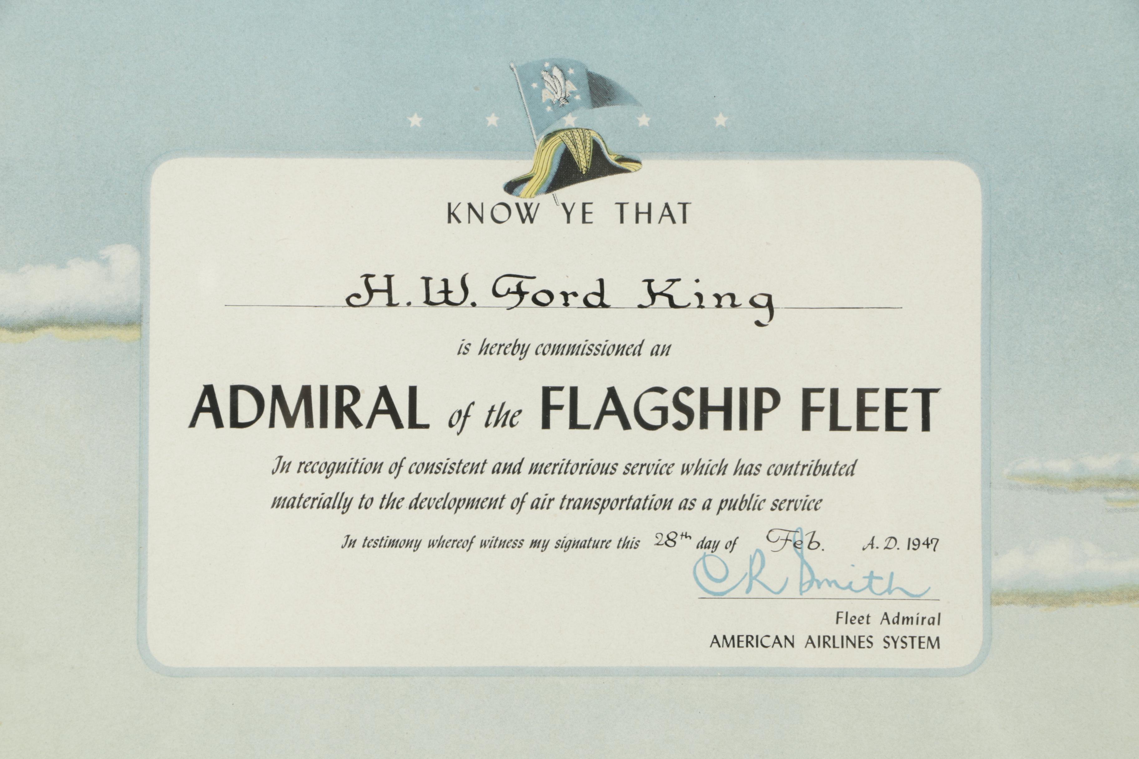 Reproduction Print of American Airlines Certificate
