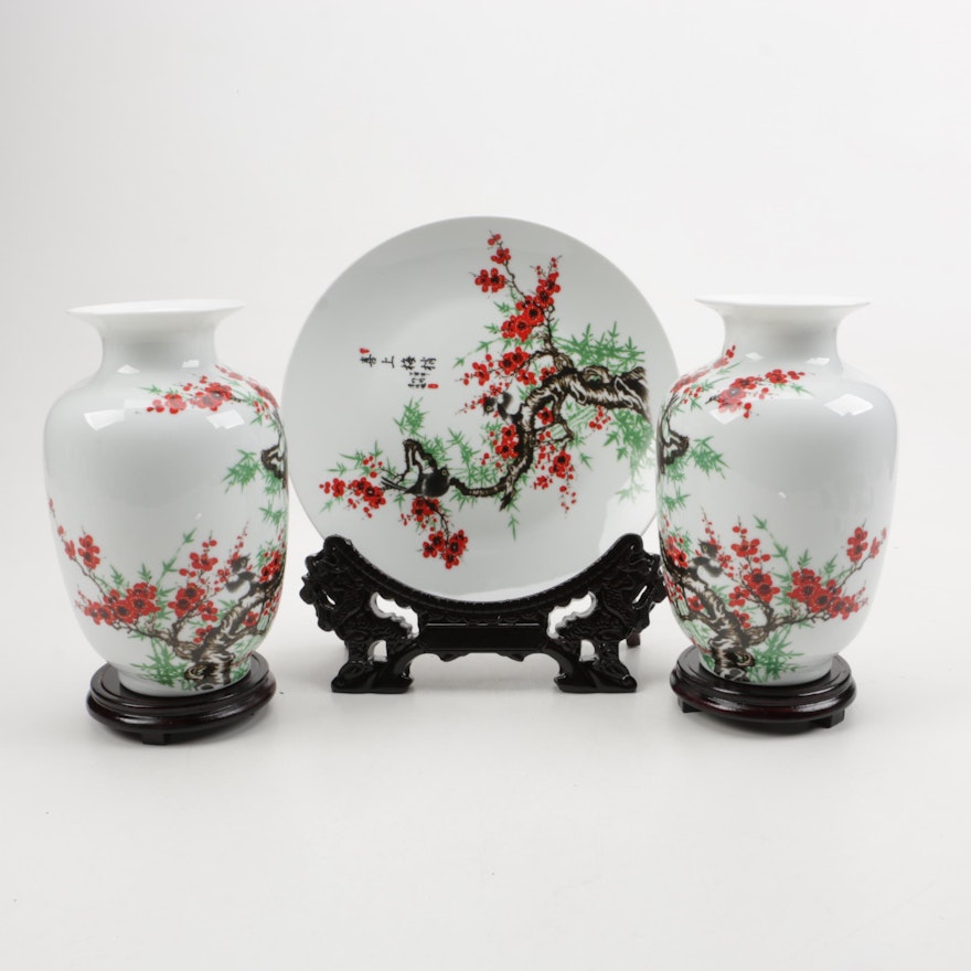 Chinese Ceramic Vases and Matching Dish