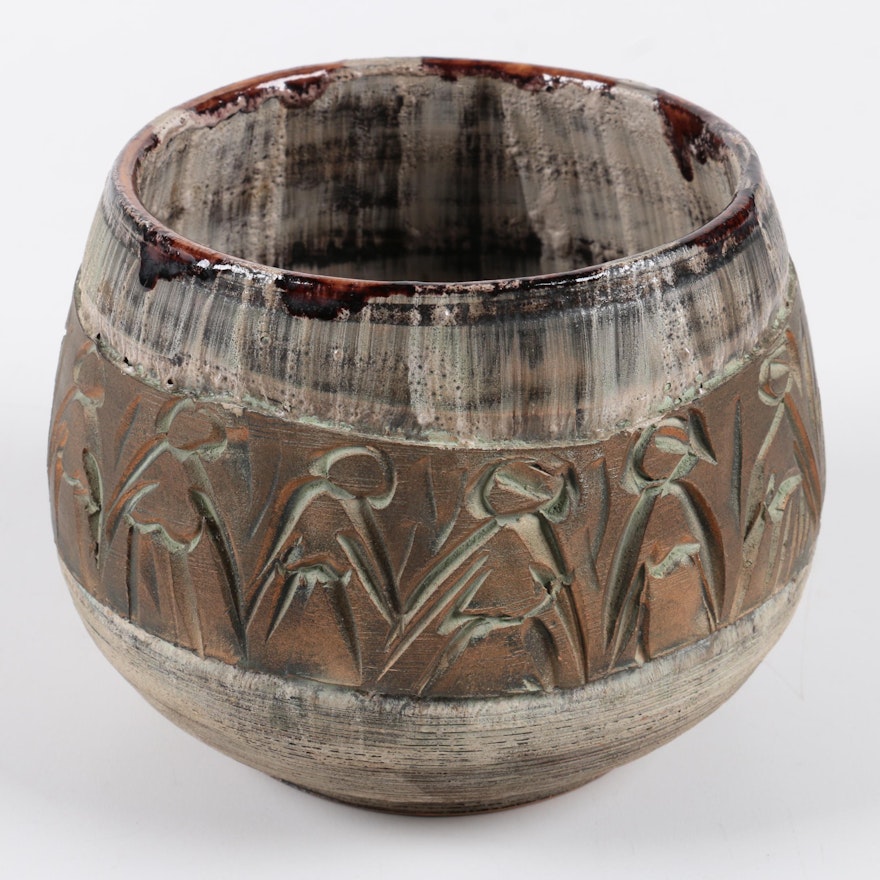 Signed Italian Bowl with Carved Designs