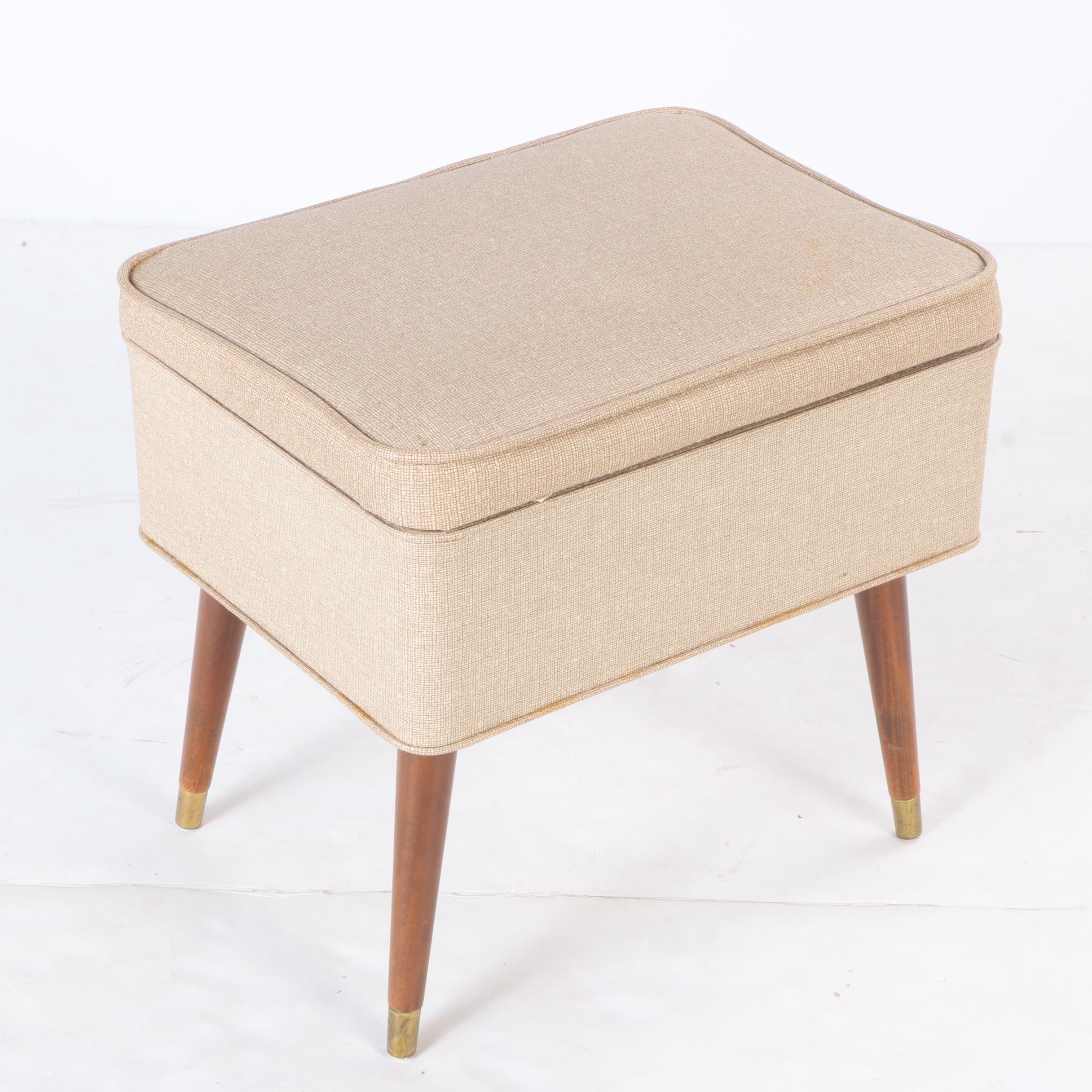 Vintage Mid Century Modern Singer Storage Ottoman and Sewing Supplies